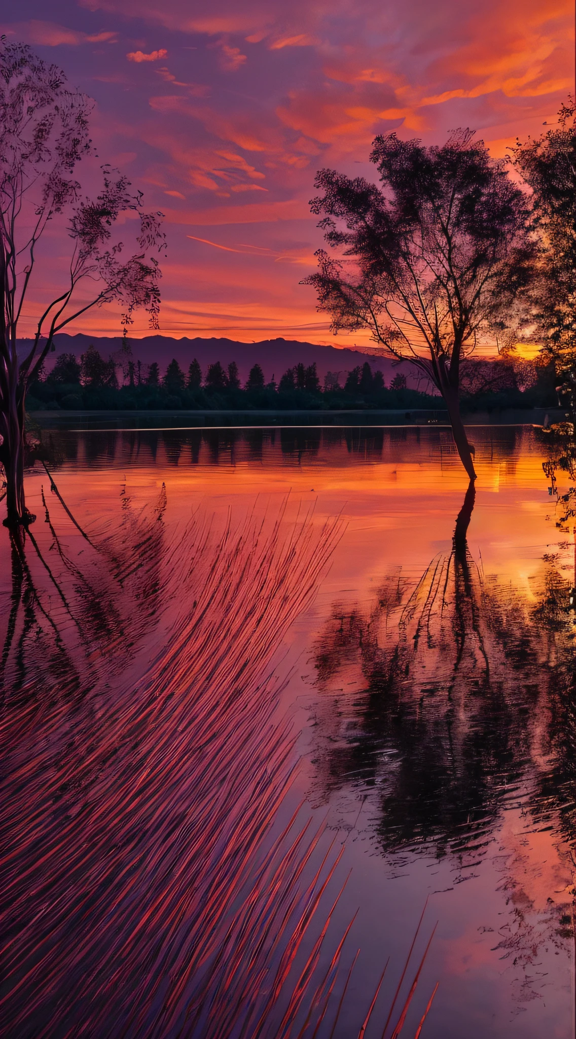Sunset, evening glow, distant view, realistic, rich colors, gorgeous and colorful, wide-angle lens, shooting in the evening, positive film, naturalistic style, high-definition filming.