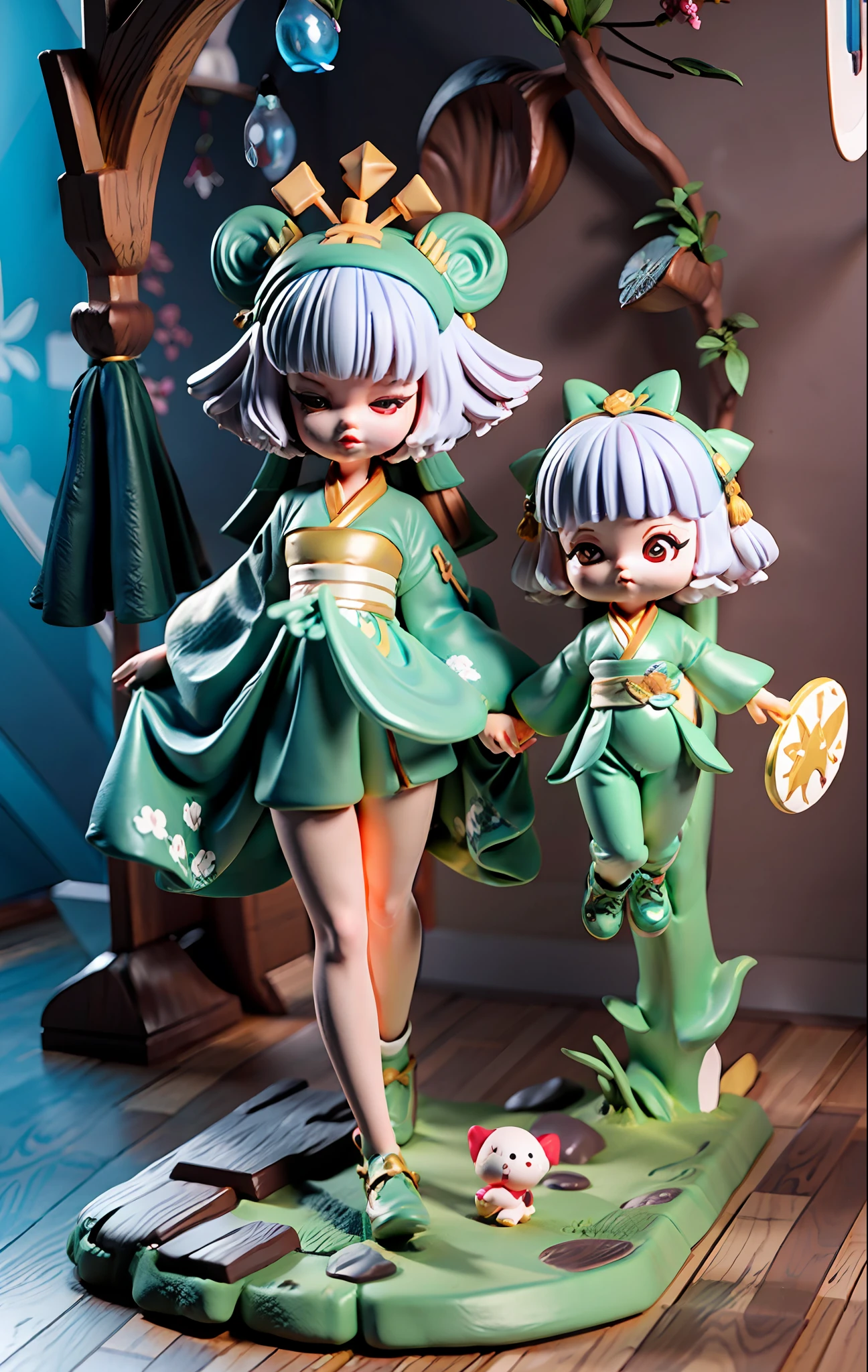 Super cute girl full body 3D,Tang suit，Hanfu，Pop Mart blind box，adolable，8K，hyper HD，high definition detail，tmasterpiece，((best detail)),((high qulity))Pop Mart blind box, Blind box dolls,hyper-detailing