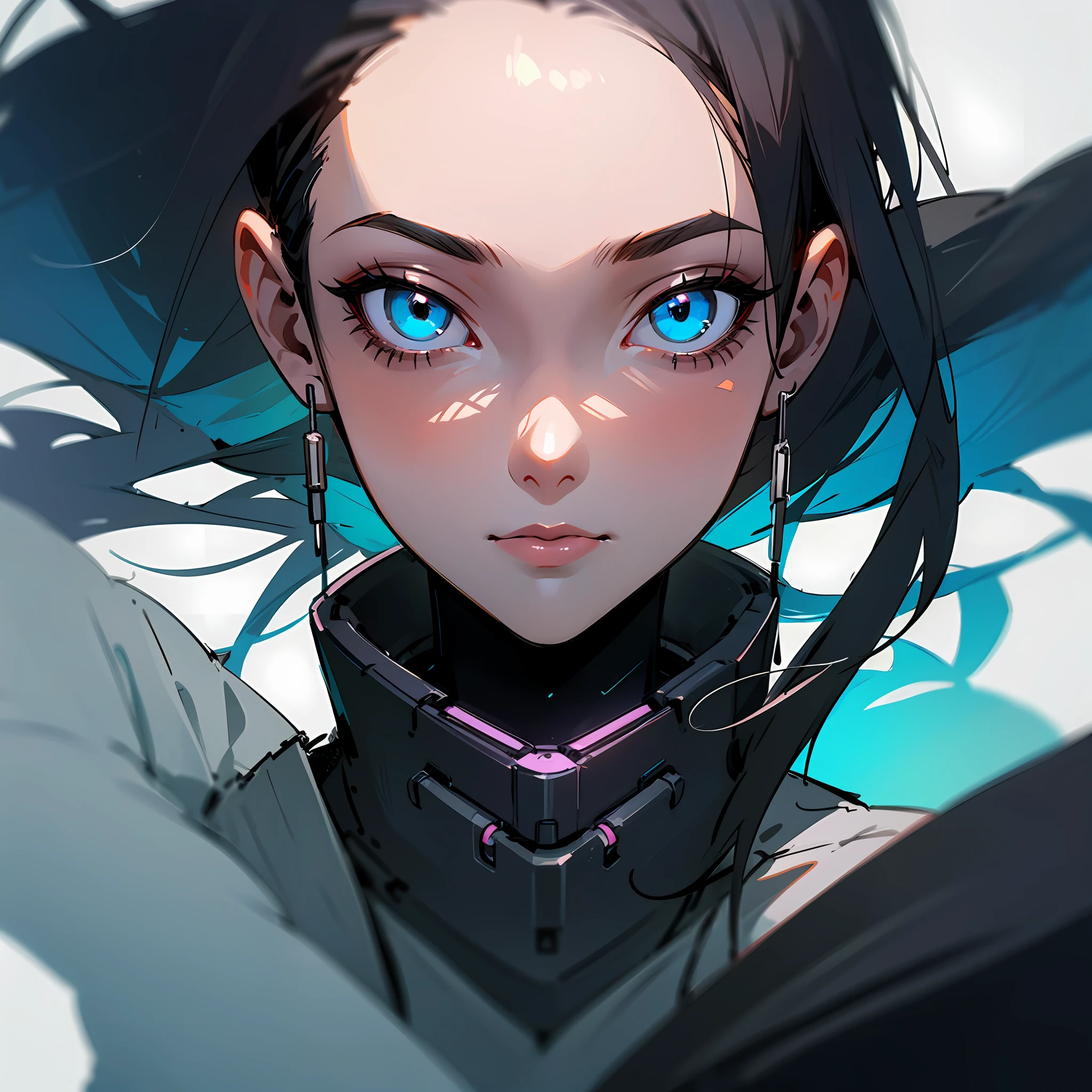 1girl, extreme + absolutely beautiful + meticulous_face, extreme + absolutely beautiful + meticulous_eyes, upper body, close-up, cyberpunk background, sketch, solid color, --auto