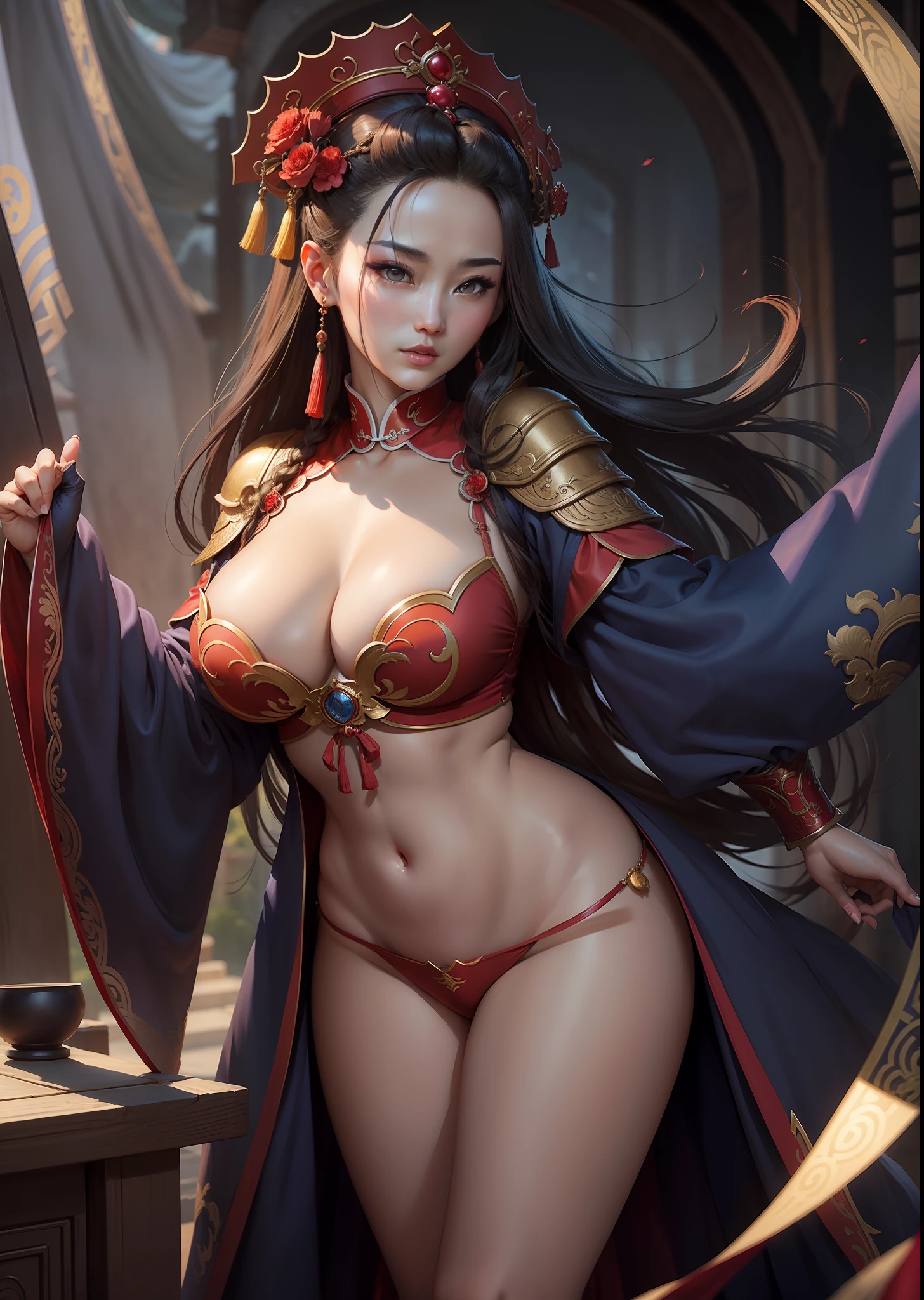 《Romance of the Three Kingdoms》Choi's image，Enchanting，Raised sexy，Large breasts，Dress revealingly，tmasterpiece，max detail，HighestQuali --auto