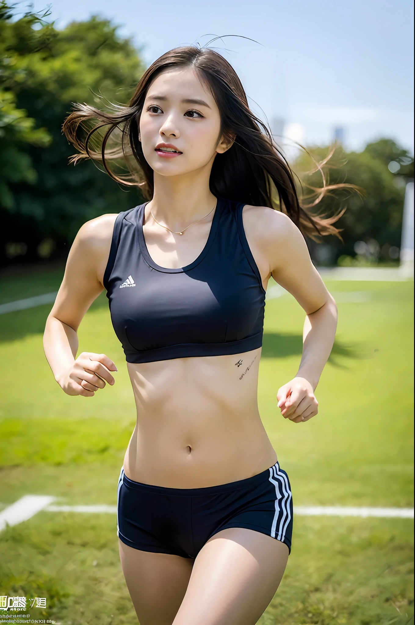(((Desportivo、short-range、Long distance、Running、Jogging、marason、exercise、land、run、Running posture、Running、Feeling of sprinting、perspiring、Mass sweat)))、((Top and bottom sexy swimwear:1.Wear 3、Colossal tits、shaking boobs、hetero))、((blanche、reddish、Green grass、Fluffy underwear:1.2、lowrise))、(athletic field、Floating Hair Novafrog Style 、Floating hair、Hair and clothes fluttering in the wind、High 、Slender Abs:1.2、a navel、serious facial expression)、((The shape of the pubic area is clearly visible))、blush、NSFW、8K、Raw photography:1.2、(top-quality:1.4、masterpiece:1.4)、The ultra-detailliert、Best Illustration、超A high resolution、portlate、film grains、1girl in、POV、depth of fields、Photorealsitic:1.4、detailed hairs、Realistic hair、Realistic lighting、realistic shadow、Realistic clothing、real looking skin、natural skin textures、portlate:0.6、Particles of light、lensflare、Luminous particles:0.6、bokeh dof:1.2、spotless:1.8、Professional Writing、Photon mapping、Radio City、physically-based renderingt、incredibly absurdness、glowy skin、Thin skin:1.2、pureerosface_v1:0.7、light skinned:1.1、with round face:1.5、Mouth open、Puffy eyes、Purple Eye、二重まぶた、egyosar:1、Floating hair、makeups、a japanese girl、lovely thighs、glowing thigh、shining legs