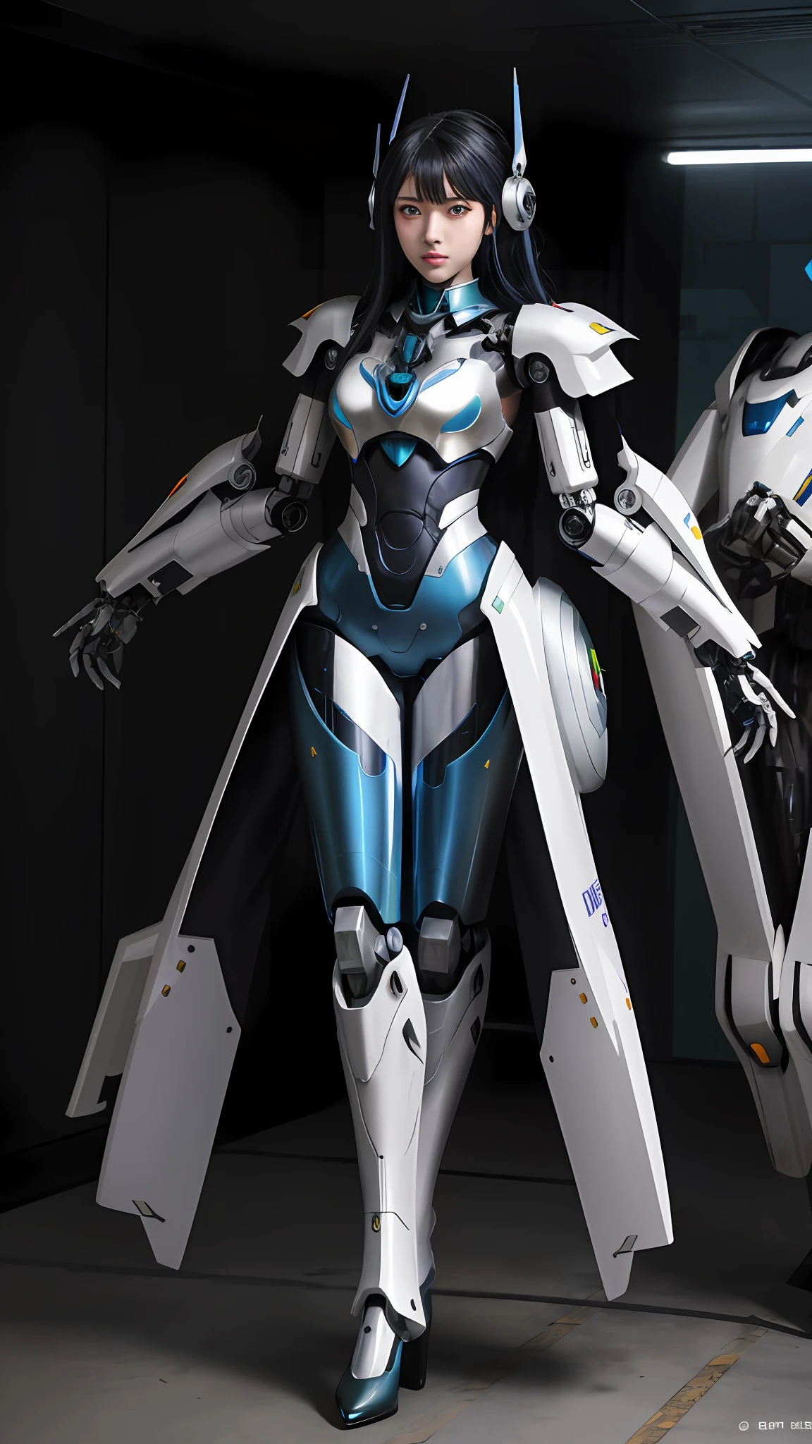 Fashionable woman in futuristic suit standing in room, girl in mecha cyber armor, cyberpunk anime girl mech, anime robotic mixed with organic, echo from overwatch, Mecha suit, ferra white mecha, female mecha, Digital cyberpunk anime art, cool mecha style, anime mecha aesthetic, Wear cyber armor, in white futuristic armor