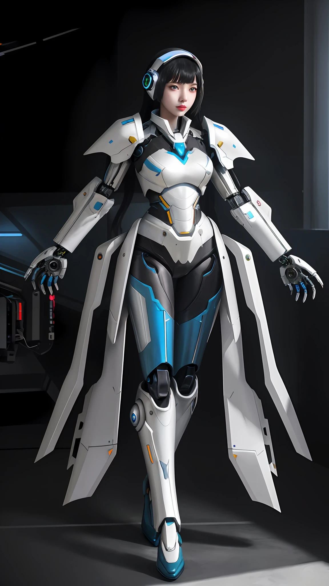 Fashionable woman in futuristic suit standing in room, girl in mecha cyber armor, cyberpunk anime girl mech, anime robotic mixed with organic, echo from overwatch, Mecha suit, ferra white mecha, female mecha, Digital cyberpunk anime art, cool mecha style, anime mecha aesthetic, Wear cyber armor, in white futuristic armor