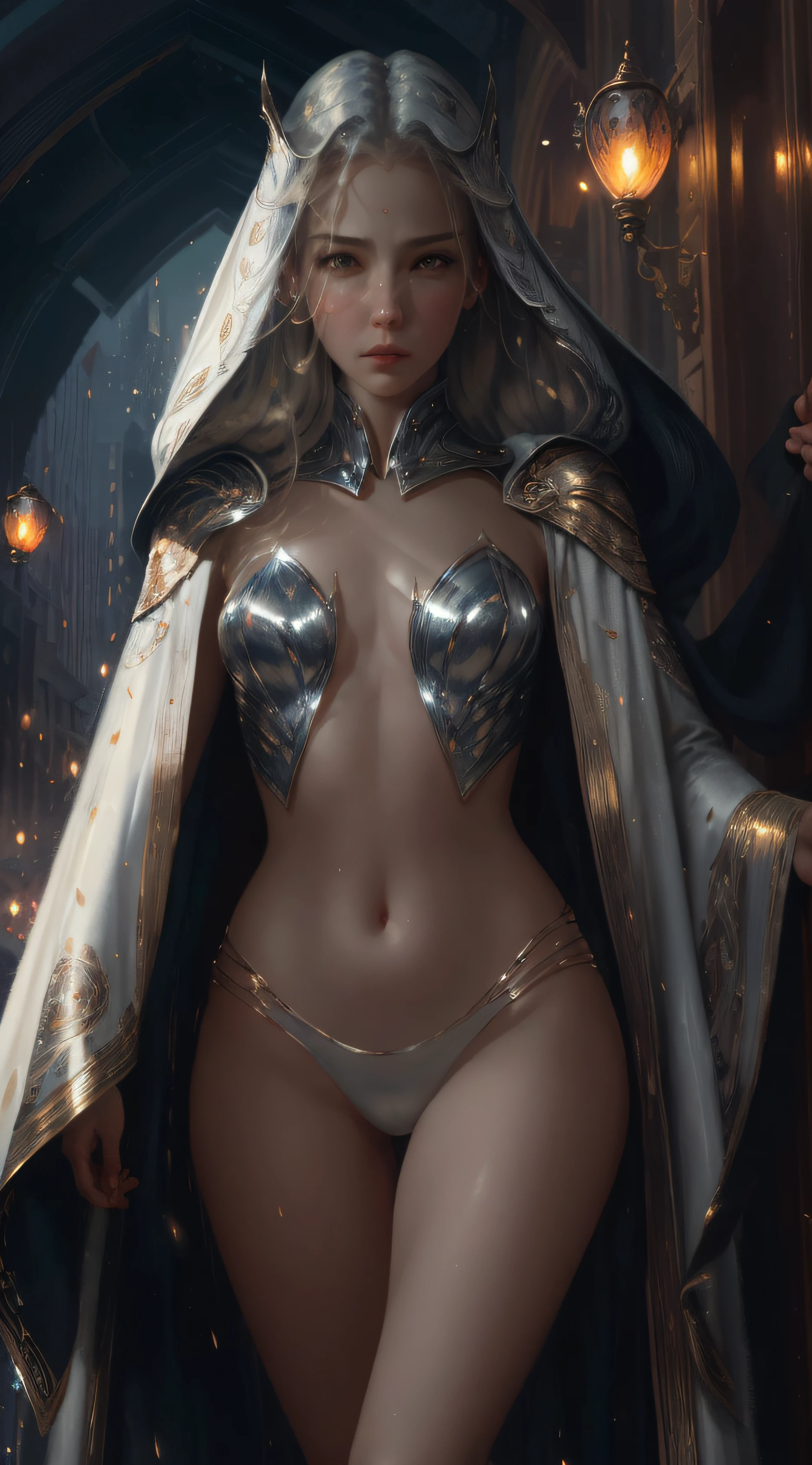 Ben Affleck,masterpiece, highest quality, (ground focus), (perfect face: 1.1), (high detail: 1.1), dramatic, (pale skin tone), long white hair, white eyes, [light eyebrows], solo , long hair, moon, night, white luxury suit, covered navel, pouty lips, covered, futuristic city, detailed background, art by artgerm and greg rutkowski, cinematic lighting, roses, fashion, BalenciagaStyle --auto