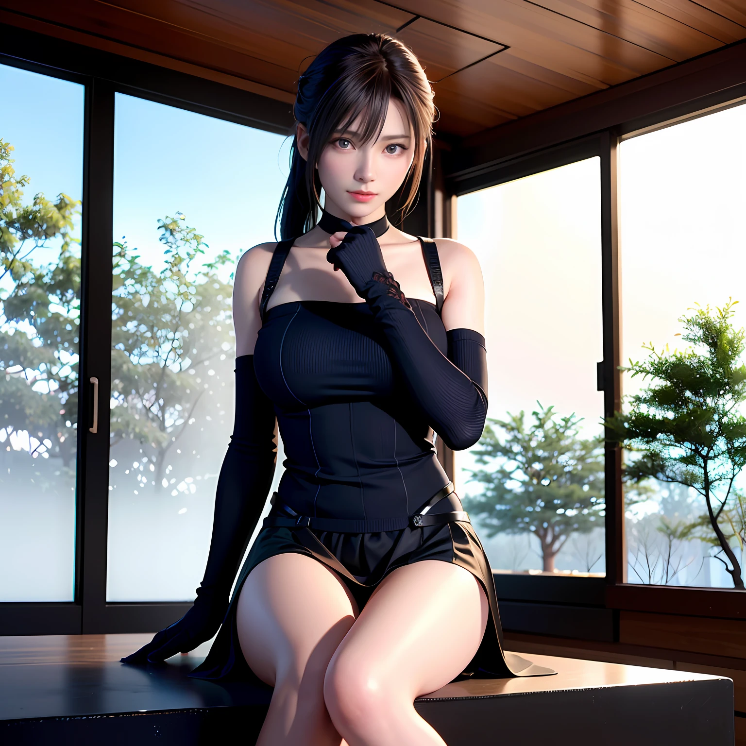 (8K, RAW photo, Best quality, Mastery:1.2), (Realistic, photo-realistic:1.37),1 girl,Cute,Blue eyes, (Solo),Detailed ponytail,Dramatic angles,office room,looking at viewert,Multi-perspective ,cyber punk perssonage,dynamicposes,full bodyesbian,romantic atmoshere,Detailed luxury background,Sit Pose,anatomy correct,Normal limbs,(4 fingers and 1 thumb),Delicate facial features,Sexy and feminine expression,romantic atmoshere,emphasis lighting,HighDynamicRange,Ray traching,NVIDIA RTX,Hyper-Resolution,Unreal 5,Subsurface scattering、PBR Texture、post-proces、Anisotropy Filtering、depth of fields、maximum definition and sharpness、Many-Layer Textures、Albedo e mapas Speculares、Surface coloring、Accurate simulation of light-material interactions、perfectly proportions。