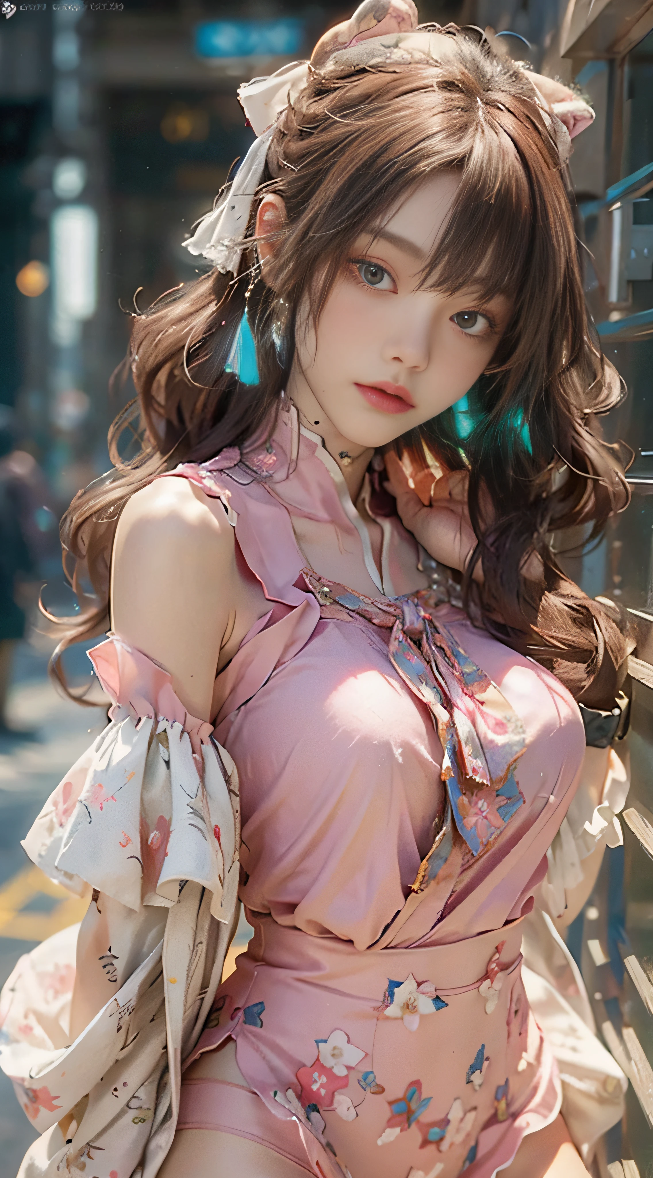 ((best qualtiy)), ((tmasterpiece)), (detail:1.4), 3D, Beautiful cyberpunk female images,hdr(HighDynamicRange),Ray traching,NVIDIA RTX,Hyper-Resolution,illusory 5,Sub-surface scattering,PBR textures,post-proces,Anisotropy Filtering,depth of fields,maximum definition and sharpness,Many-Layer Textures,Albedo e mapas Speculares,Surface coloring,Mitsu-Accurate simulation of material interactions,perfectly proportioned,rendering by octane,Two-colored light,largeaperture,Low ISO,White balance,Rule three points、8K raw data、beautiful bright pupils,off-the-shoulder clothes,Fine pupils,Delicate face and eyes,long eyelasher,Blushlush,Delicate and fluffy hair,Pink lips,Pure,Cute big breasts,Sweet girl,Artistic sense,Casual wear,Advancedsense,butterflys,Cherry blossom petal,Beautiful hair accessories