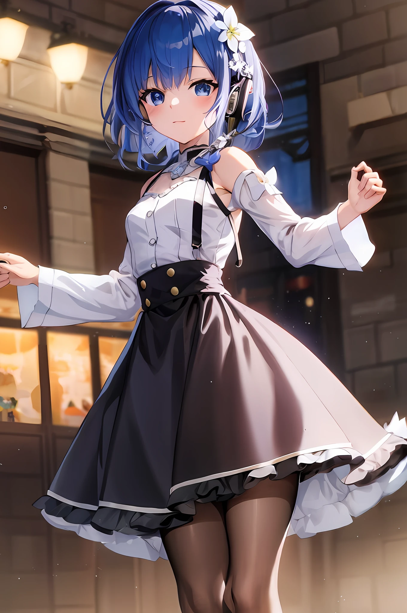 Anime - Stylistic image of a woman in a short skirt and headphones, **** in dress, cute anime waifu in a nice dress, anime moe art style, small curvaceous ****, Best anime 4k konachan wallpaper, trending on artstation pixiv, style of anime4 K, Splash art anime ****, azur lane style, 8K high quality detailed art