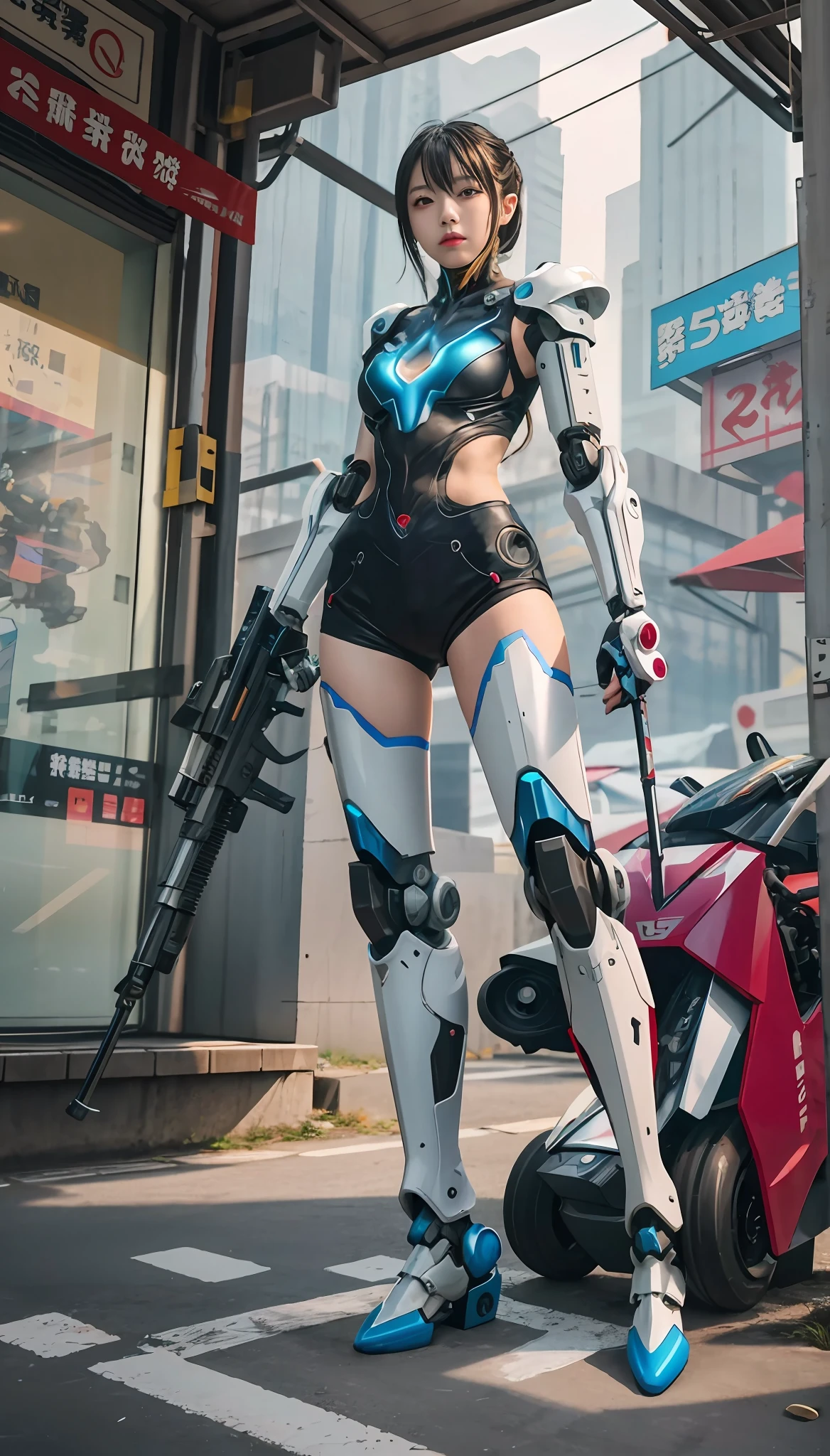 Characters with futuristic armor and weapons of futuristic cities, cyberpunk anime girl mech, girl in mecha cyber armor, digitl cyberpunk - anime art, anime robotic mixed with organic, inspired by Marek Okon, Digital cyberpunk anime art, Beautiful robot character design, perfect anime cyborg woman, Best anime 4k konachan wallpaper, anime cyberpunk art, female cyberpunk anime girl