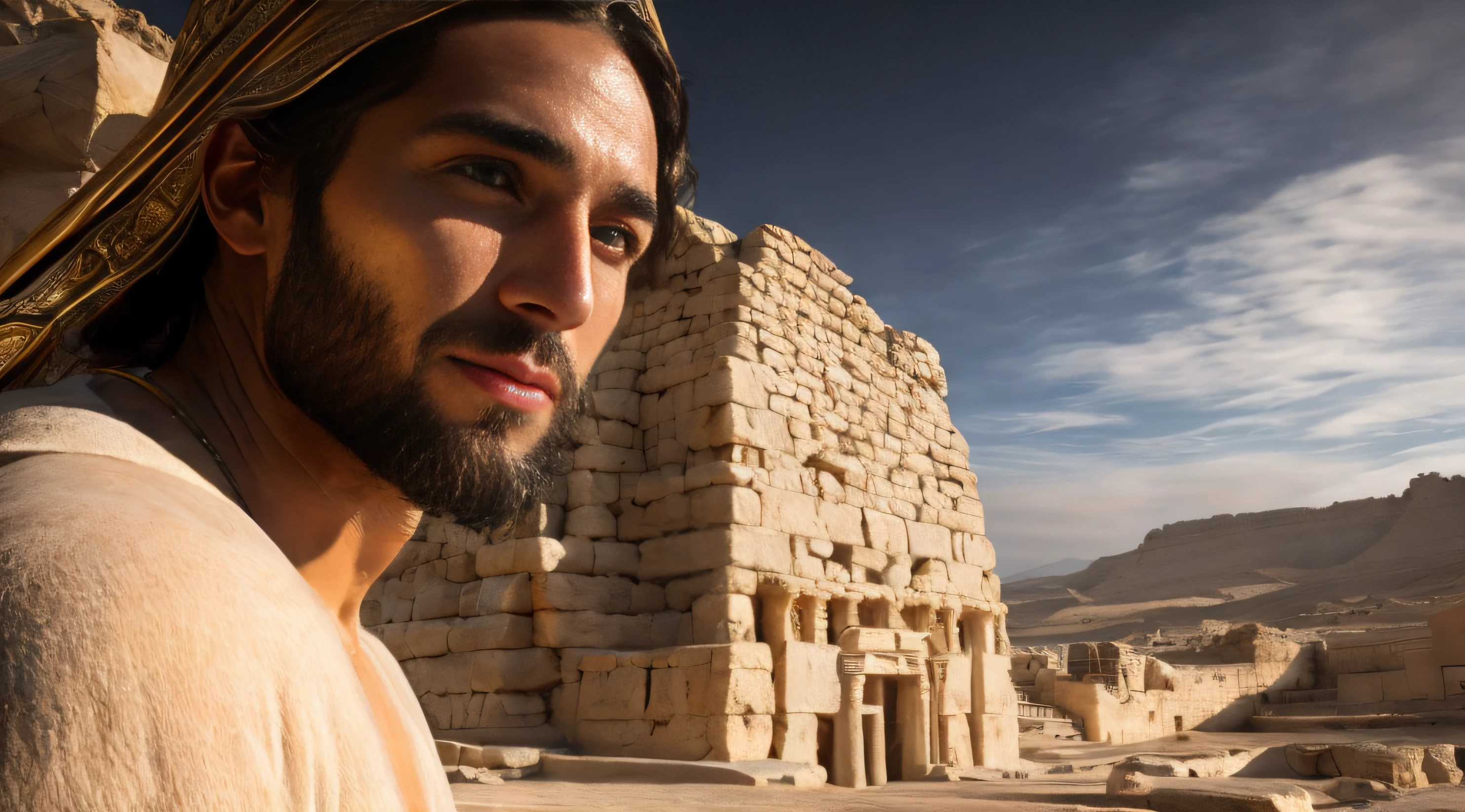 ((Ancient Israel))、((Biblical times))、1st century、30's man、in 8K、Raw photography、top-quality、masterpiece:1.5、ultra-lightweighthigh-resolution、Photorealsitic:1.5、ciinematic light、soft volumetric lighting:1.5、realisitic、Photorealsitic:1、Detailed skin、profetional lighting、a picture、foco nítido、detaileds、profetional lighting、photon maping、detailed and intricate environment、ighly detailed、top-quality、Artistic photography、photorrealistic concept art、soft natural volumetric cinematic perfect light、Midjourney、Detailed hand、
