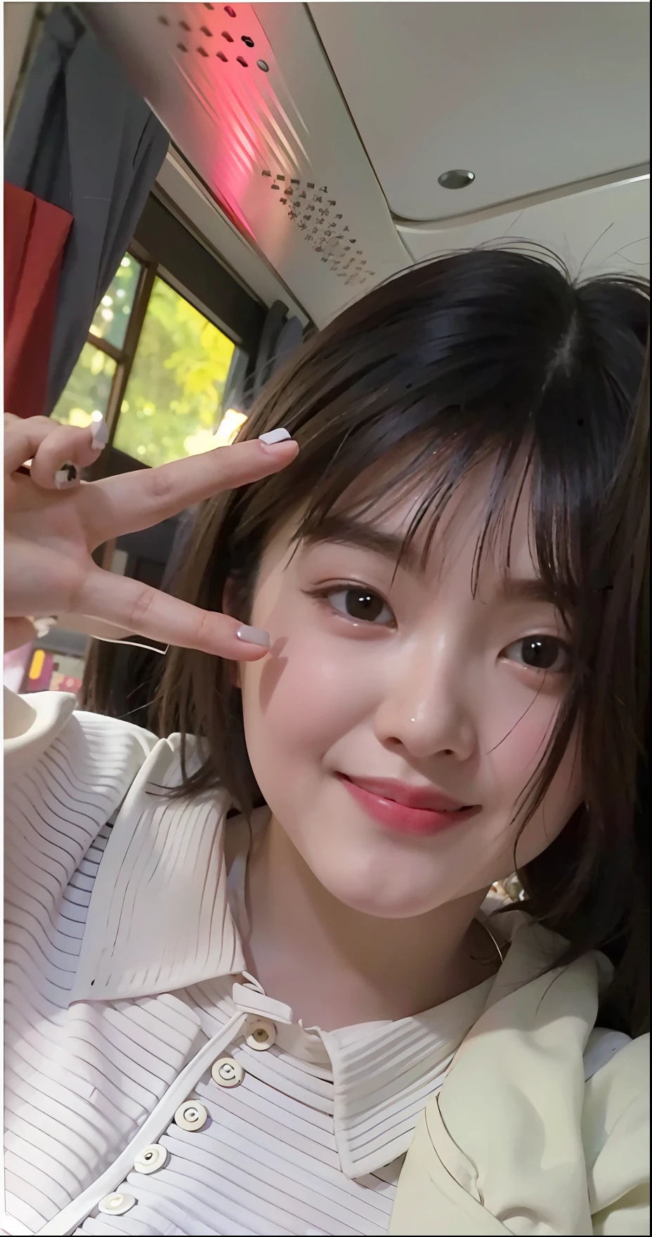 There was a woman making a peace sign with her finger, headshot profile picture, xintong chen, 19-year-old girl, 8k selfie photograph, with round face, young cute wan asian face, chiho, inspired by Ma Yuanyu, She has a cute face, sakimichan, small heart - shaped face, ulzzangs