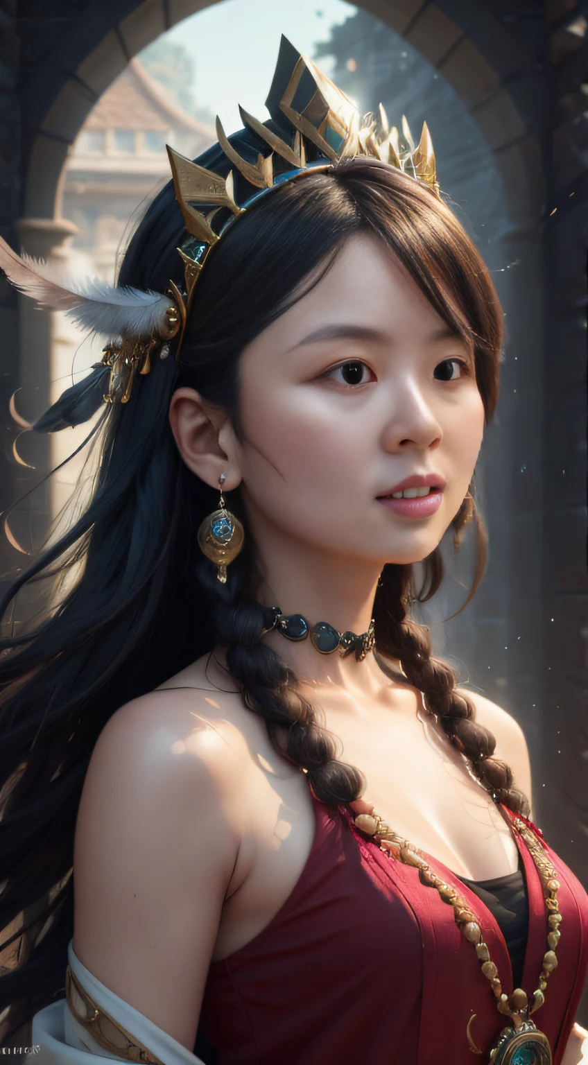 couple(((femele))),fashion shot,(Full portrait), (Half-width), Solo, detailedbackground, Detailed face, (stonepunk, Stone theme:1.1), Wise, (Beautiful hair, pigtails:0.2), shaman, Septum is harsh,mistic,(Gorgeous face),Amazing,head tilted up,(Calm expression),chill out,Intimate interaction,Sea bubble green worn clothes,Prayer beads,Tribal ornaments,Feathers on Hair,head gear:0.33,hisui,obsidian,Detailed clothes,realistic skin textures,(Floating particles,Water Swirls,ember,rituals,whirly,ventania:1.2),Clear focus,Volumetriclighting,Good highlights,Good shadows,sub surface scattering,复杂,highly detailed,((cinematic ligh)), Dramatic, (HighestQuali, Award-Awarded, tmasterpiece:1.5), (真实感:1.5),