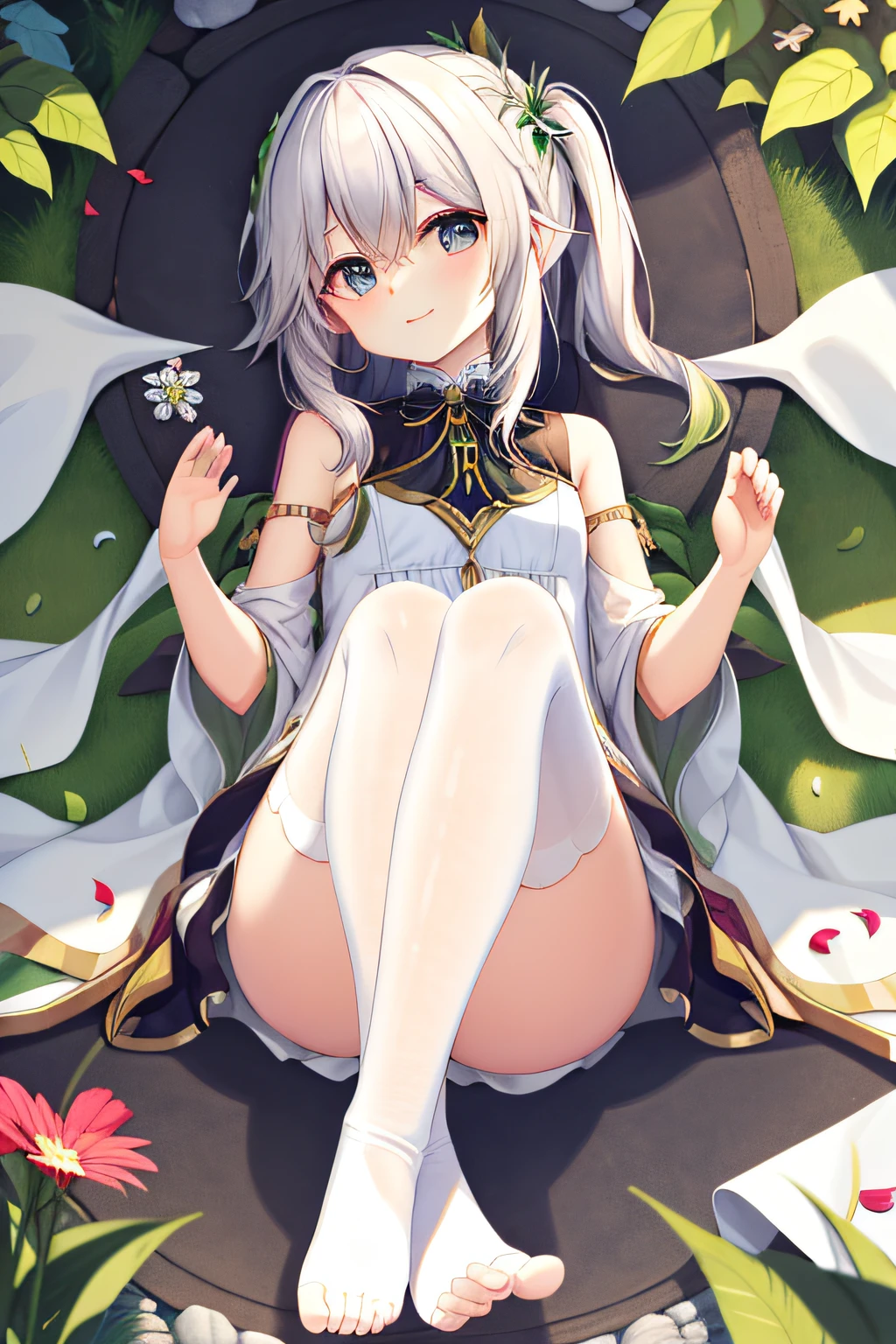 Wear white silk,Hands caressed his feet