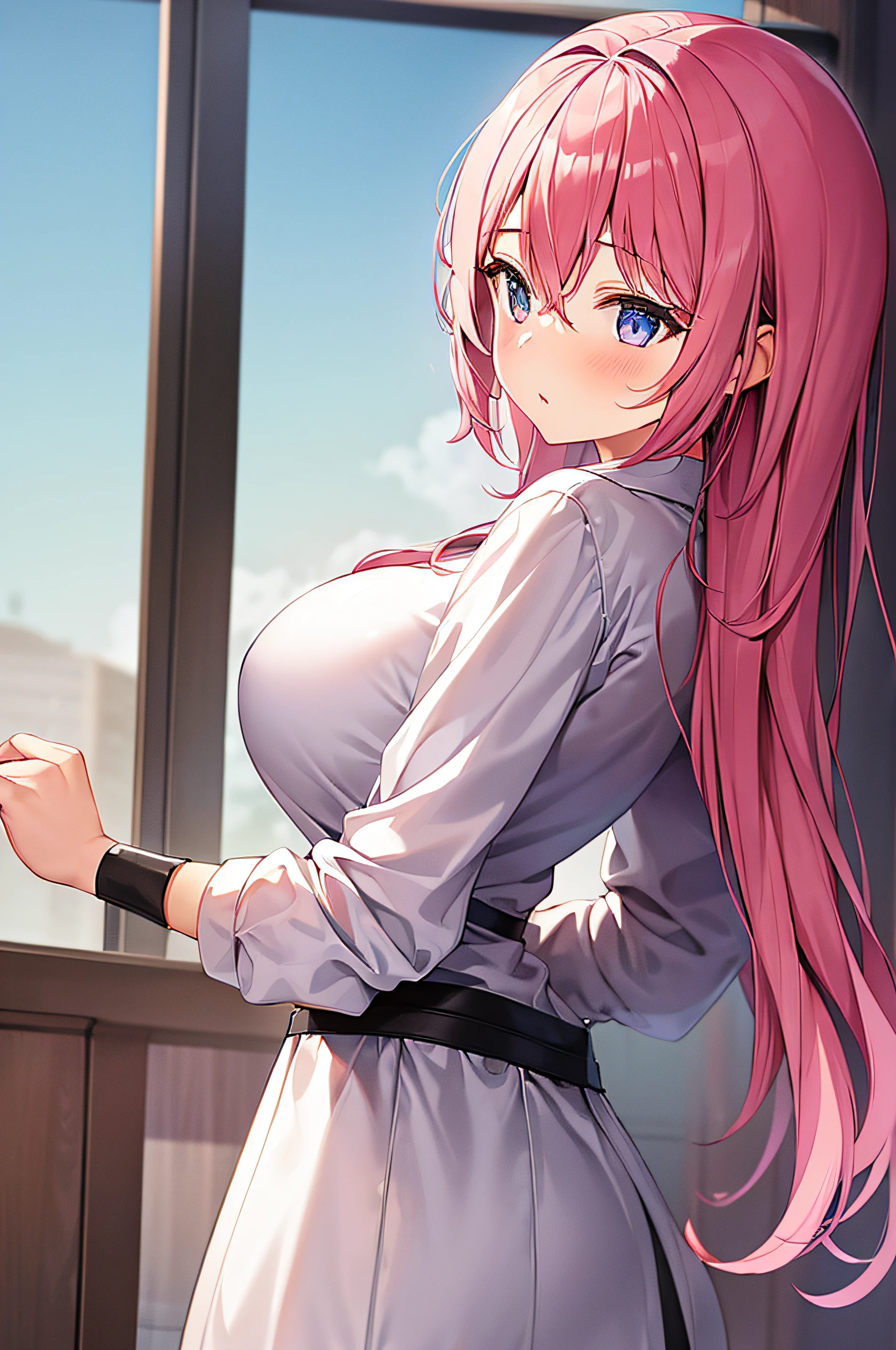1girl in,Pink hair,Milk seen from the side、huge tit