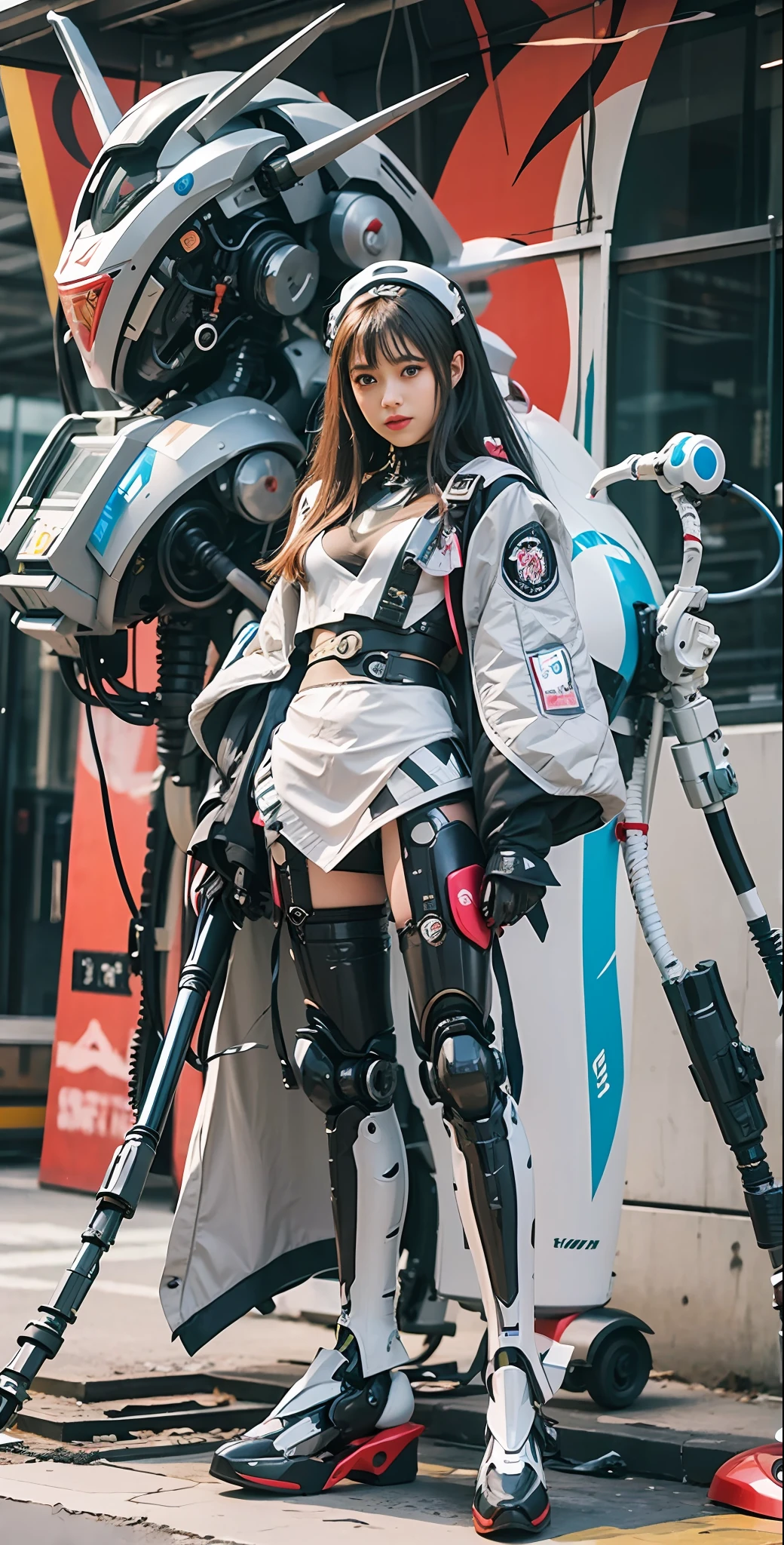 Anime character standing next to a woman with a giant robot, anime mecha aesthetic, girl in mecha cyber armor, mecha asthetic, Mechanized Valkyrie girl, Best anime 4k konachan wallpaper, anime robotic mixed with organic, Anime manga robot!! Anime girl, female mecha, cyberpunk anime girl mech, Fully robotic!! Girl, cool mecha style