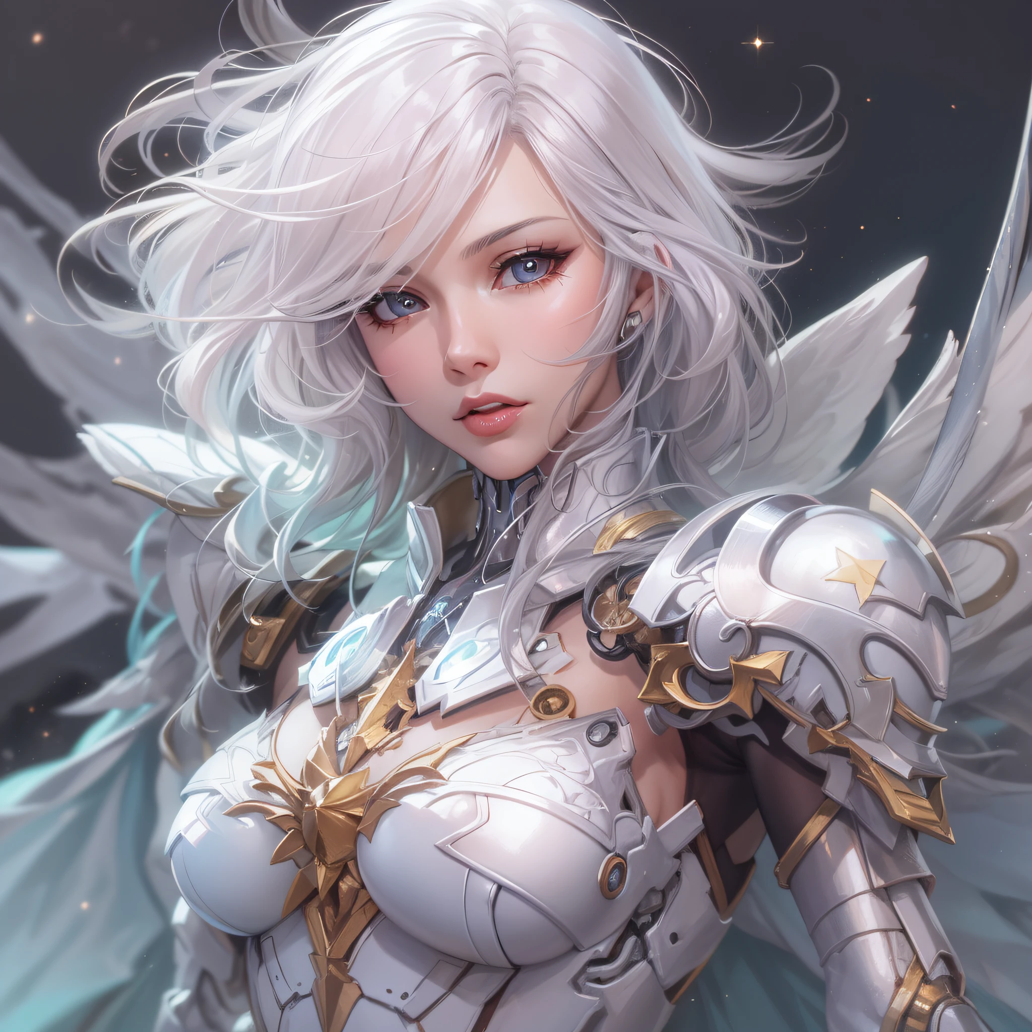 a close up of a woman in a costume with a sword, beautiful cyborg angel girl, extremely detailed artgerm, anime goddess, knights of zodiac girl, white haired deity, pin on anime, anime fantasy artwork, beautiful alluring anime woman, female action anime girl, perfect android girl, cyborg goddess in cosmos, artgerm on artstation pixiv