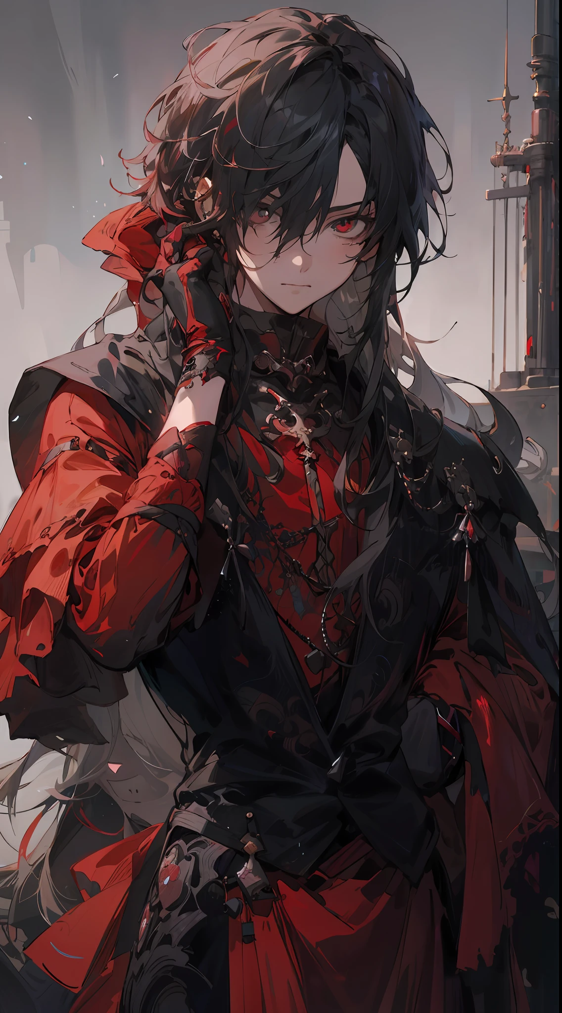 Anime - style image of a man in a black cloak and red clothes, zerochan art, zerochan, guweiz on pixiv artstation, guweiz, Beautiful prince, guweiz on artstation pixiv, 4k anime wallpaper, Detailed Digital Anime Art, anime style 4 k, detailed anime art, anime art wallpaper 4k