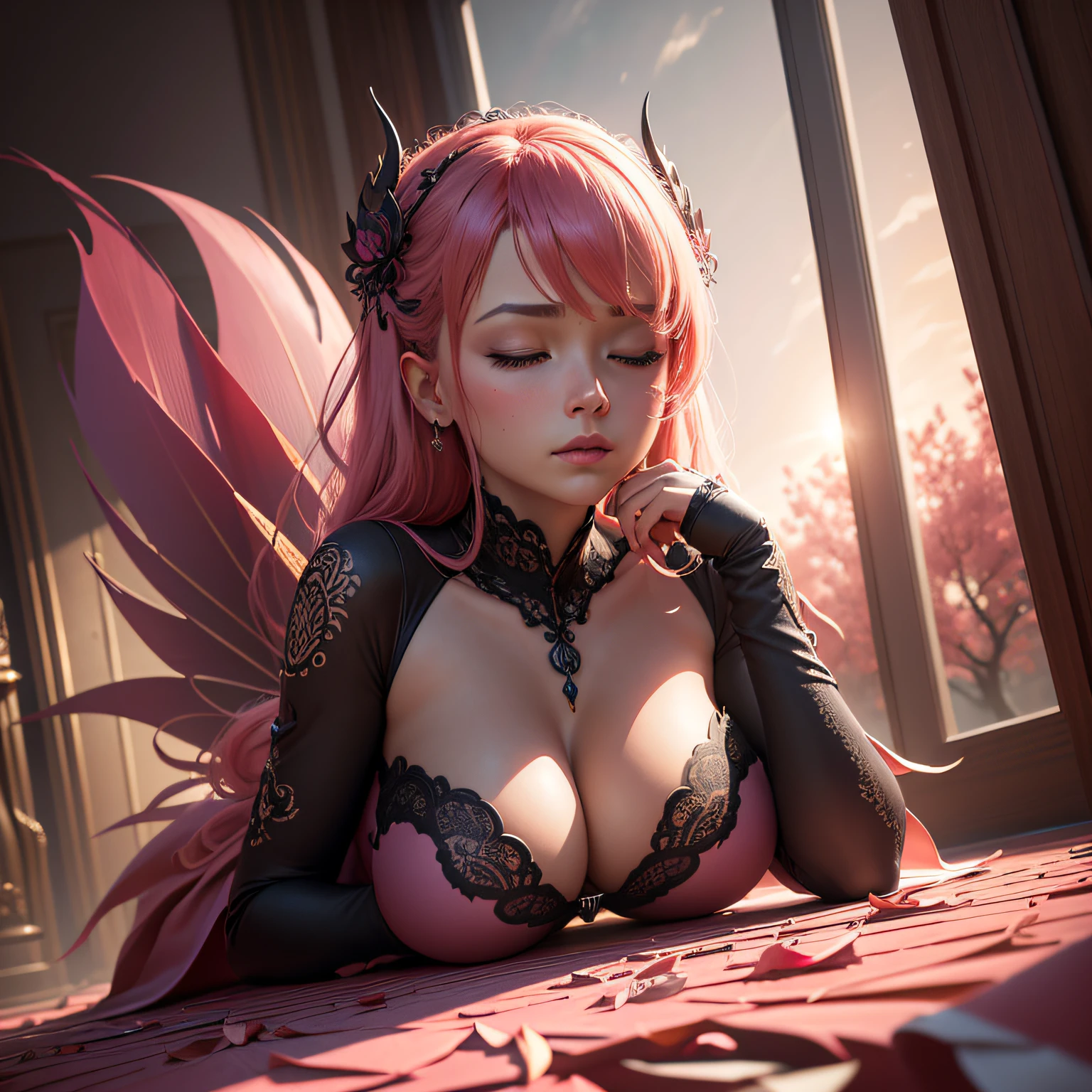 (Sunset background)infinite room,(Chinese Wind Fairy Peach Tree),Pink leaves,(Turtle Master)Pray under the peach tree with your eyes closed,Similar to floating,Clear and palpable fingers,Realistic five fingers,God Ray,rim-light,softlighting,3D animated movie style, SENSE OF CINEMA,max detail,lisses,The is very detailed,delicated,Excellent composition,Dynamic cinematic lighting,movie atmosphere,Photoshop,clean backdrop,8K,The 3D rendering is very detailed,ultra-realistic realism,(Fidelity,Fidelity:1.37),tmasterpiece,highly detailed,The is very detailed,delicated,lisses,dramatic lighting,professinal,vibrant detail,unbelievable Ridiculous,A high resolution,rendering by octane,Highly coordinated colors, ,ellegance,vibrant contrast,Advanced saturation,HR Giger style,hyperdetailed colourful,vibrant contrast,The light is perfect,Best quality at best,The finest details,Very detailed and detailed rendering and quality,A high resolution,Amazing Cleavage,hyper HD,