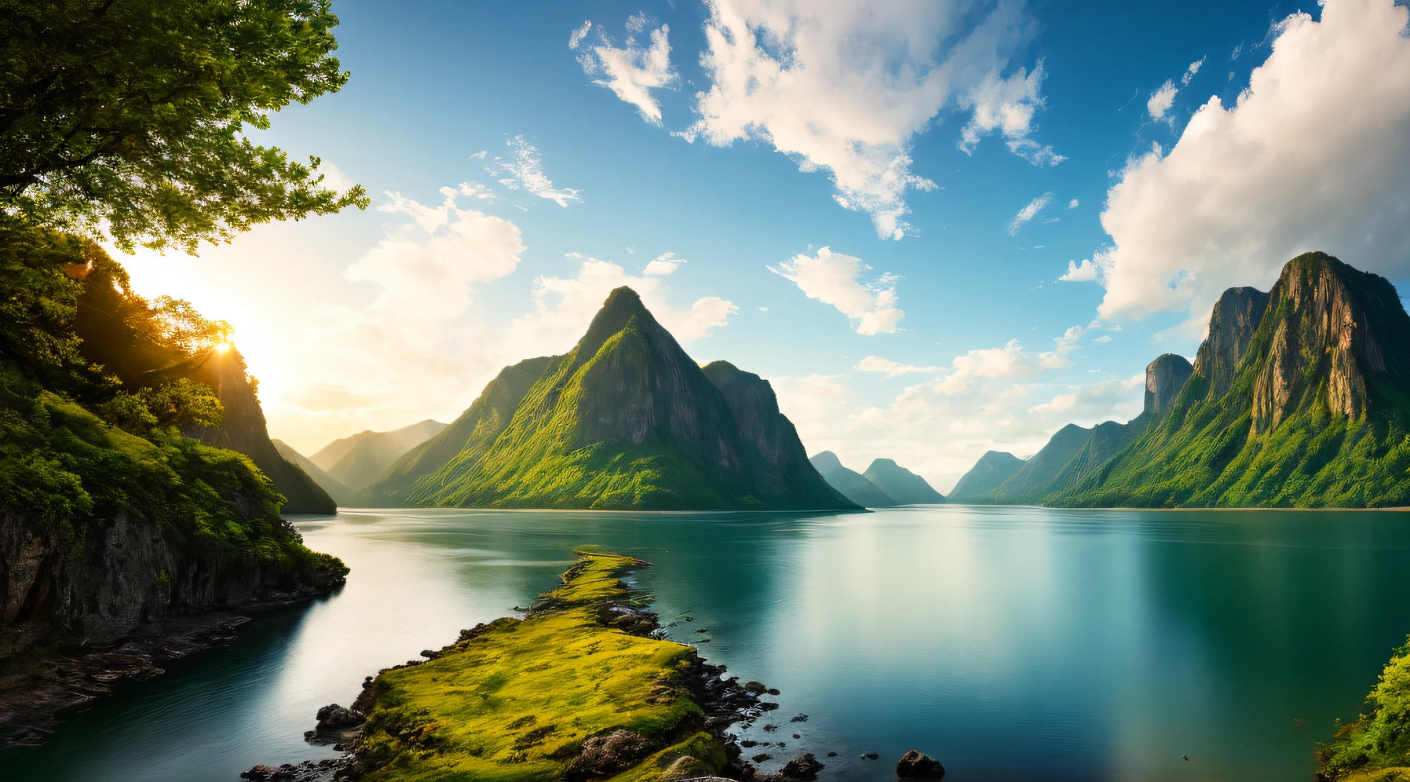 Masterpiece, ultimate quality, Cg unity 8k wallpaper, super delicate, beautiful sky and clouds, rich natural scenery, cliffs, lakes and rivers, waterfalls and flying water, beautiful green mountains, no trace of people, excellent scenery, has already won a photo contest, background Blurring, full depth of field, HDR high dynamics, true restoration, intricate, extreme details, dramatic presentation, perfectly presenting the style of midjourney art.