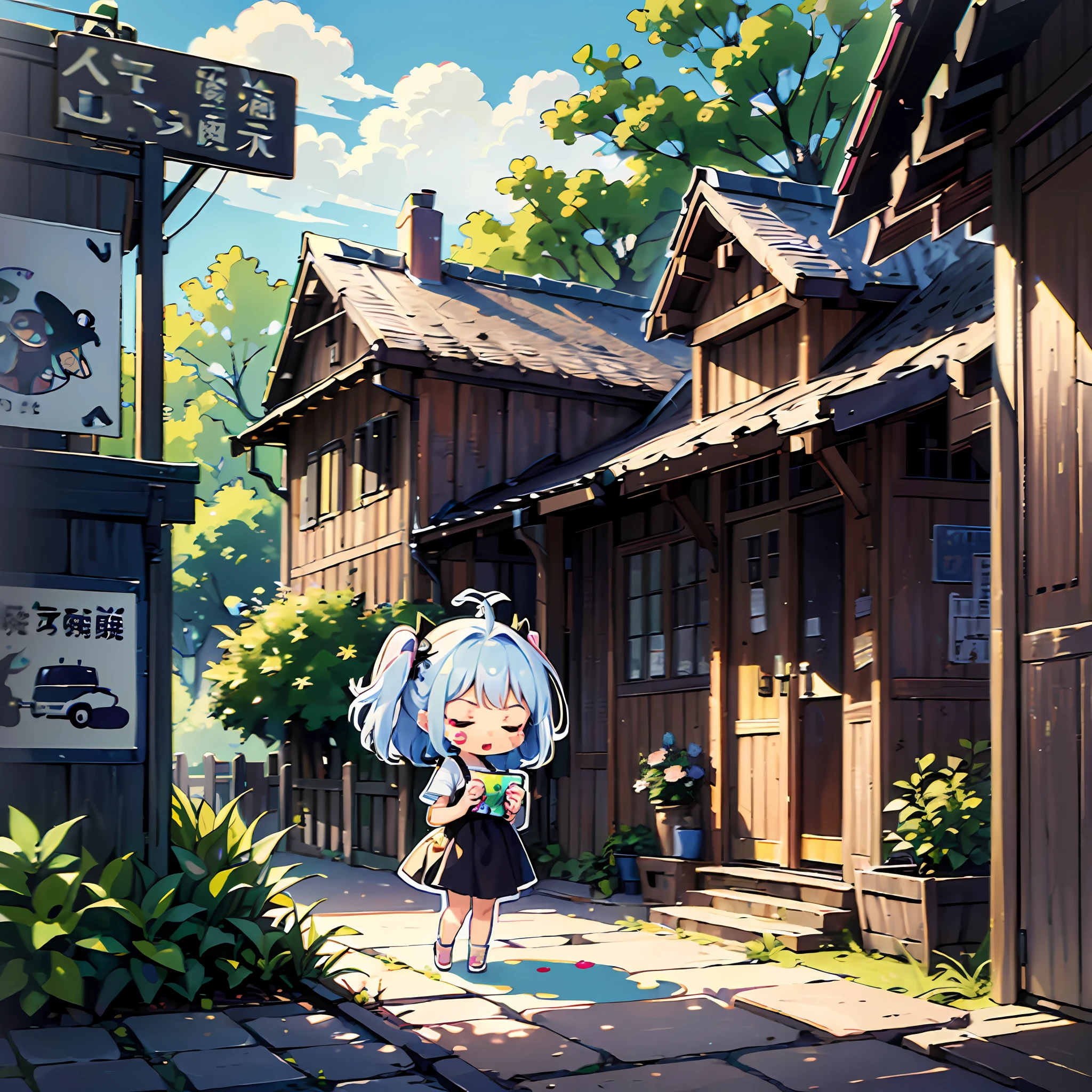 ((a sticker:1.5)))、((Chibi Chara))、(((summer vacation)))、play、Full、Sweat 1 Girl、sano、夏天、Beetle insect、Strongest、fullllbody、Pastel colors hair、Fairy tale、Fantastical、masutepiece、top-quality、high-level image quality