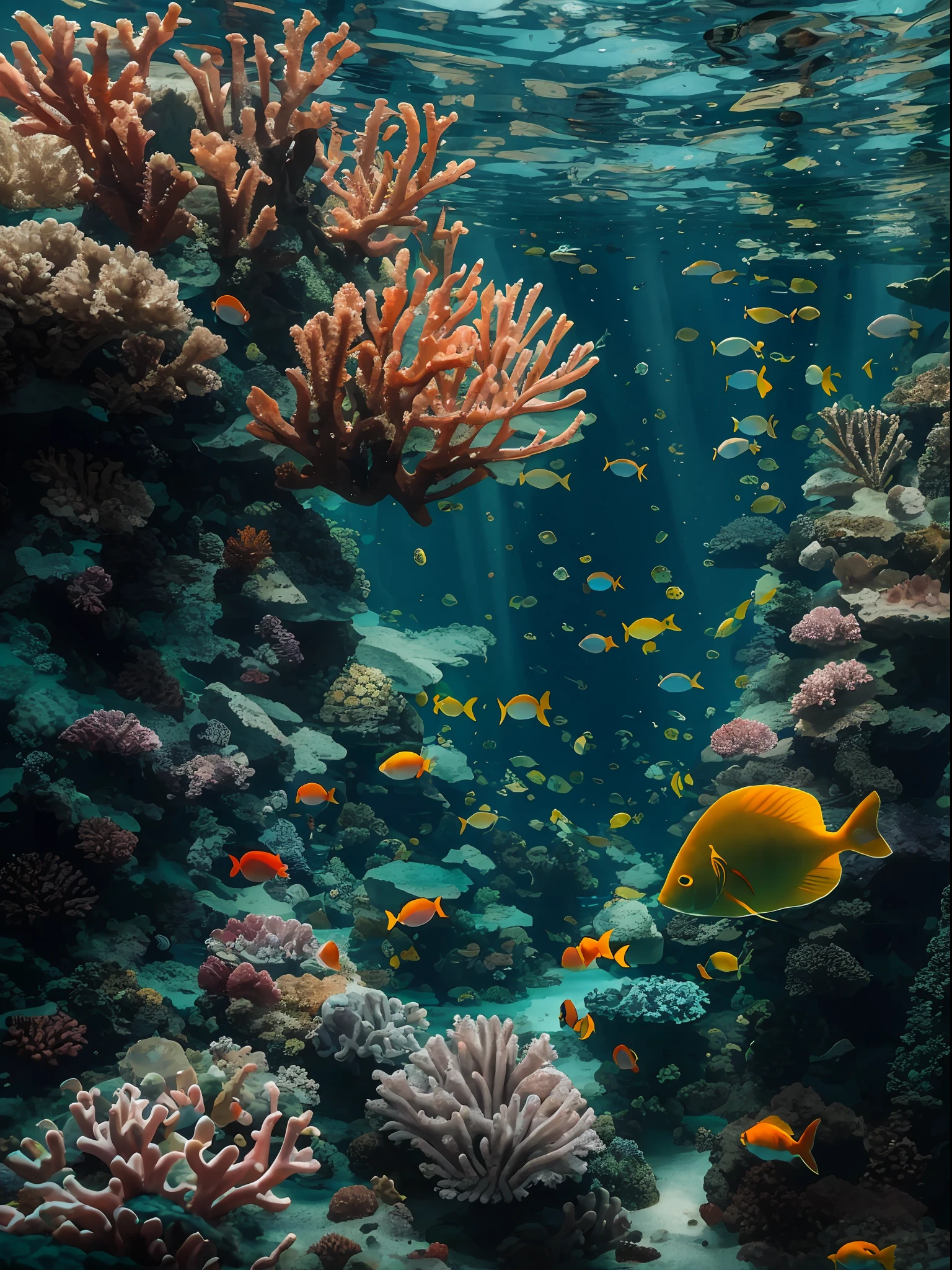 Sea forests,under the water,Marine life,Beautiful coral reef,The fish,16k,best qualtiy,bokeh,softlighting,Natural lighting,the space,crystal-clear,
