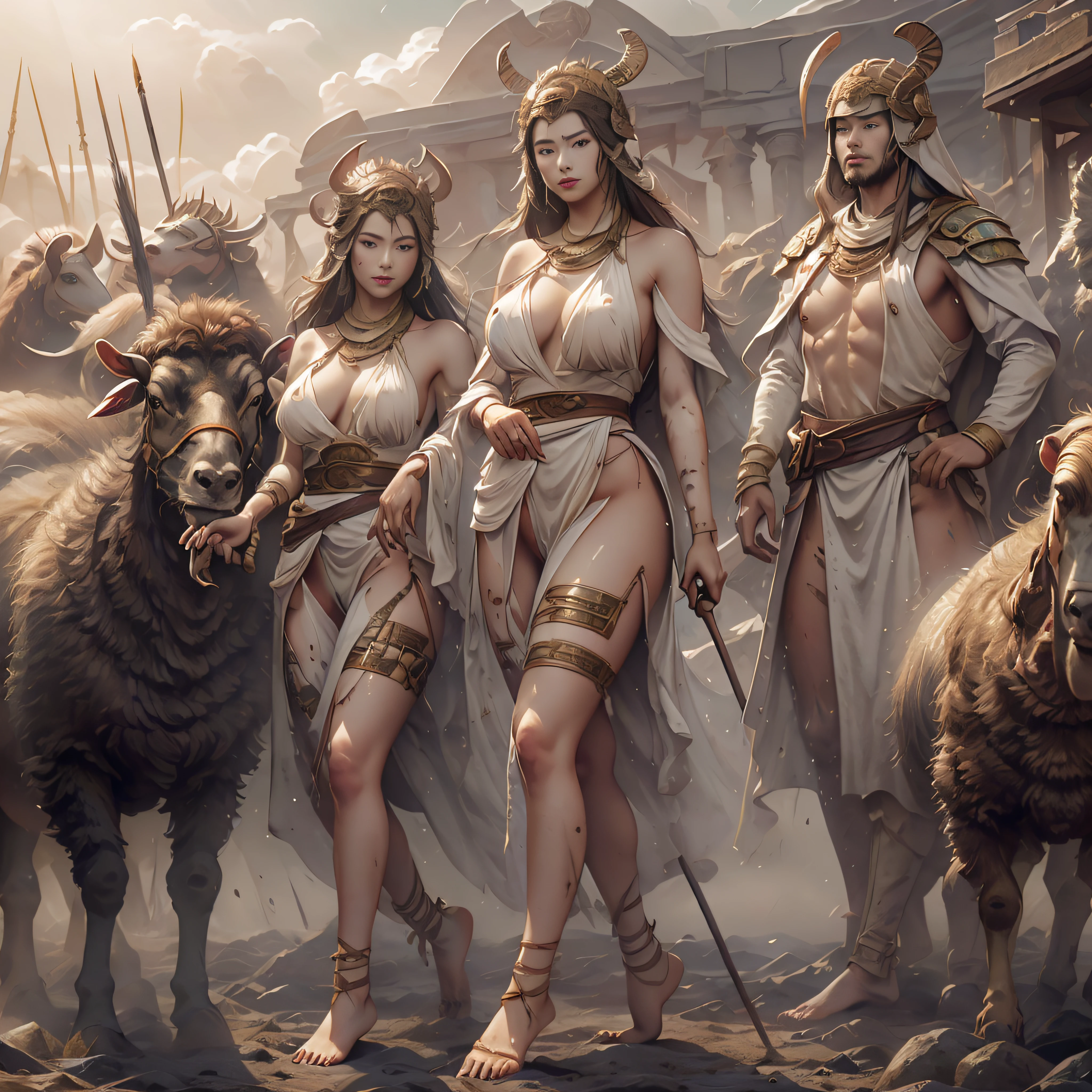 shepherd holding a stick, wandering, sheep, sheep, sheep,sheep,sheep,sheep,sheep, many sheep and dogs and birds, blood, dirty clothe, a mature sad female, back of female, ethereal, large breasts, vivid color, bare shoulders, arms down, armpits, thighs, [light smile], expressionless, masterpiece, 8k resolution, fantasy art, ((high jumper's body proportions)), ((obesity: 0.0)), ((((no panties)))), ((no panties))), ((( No pants))),(((No socks)))),(No skirt)))),((No shoes)))),((Dynamic posture)))), (Full body))), , (Greek feet), (Carefully groomed nails),((Delicate and small toes, perfect toes))), (Camel toes),((Correct anatomy)),((Correct dissection))),( Clothing: high slit design, white flowers cut at the waist, perfectly blending with the figure))), (((the world of clouds and mist))), (the clothes are painted with dirty and blood )))),