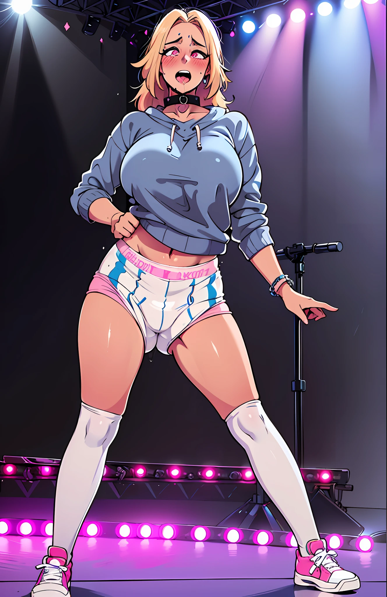 Sexy college sorority girl wearing a (big diaper), standing in front of her lecture hall, ((embarrassed)), center of attention, pleasure, (kinky), facing crowd, sweatshirt, sneakers, striped stockings, colorful, fantasy, (magic), (magical fog), mature, (big breasts), wide hips, blushing, stage, stage lights, ((vulnerable)), kinky, blonde, ((blushing)), surprised, raised eyebrows, shocked, ((orgasmic)), (((hypnotized))), (hypnotic), (drooling), (submissive), ((glowing pink eyes)), (magic), ((relaxed)), ((ahego)), (tongue), ((ecstasy)), collar