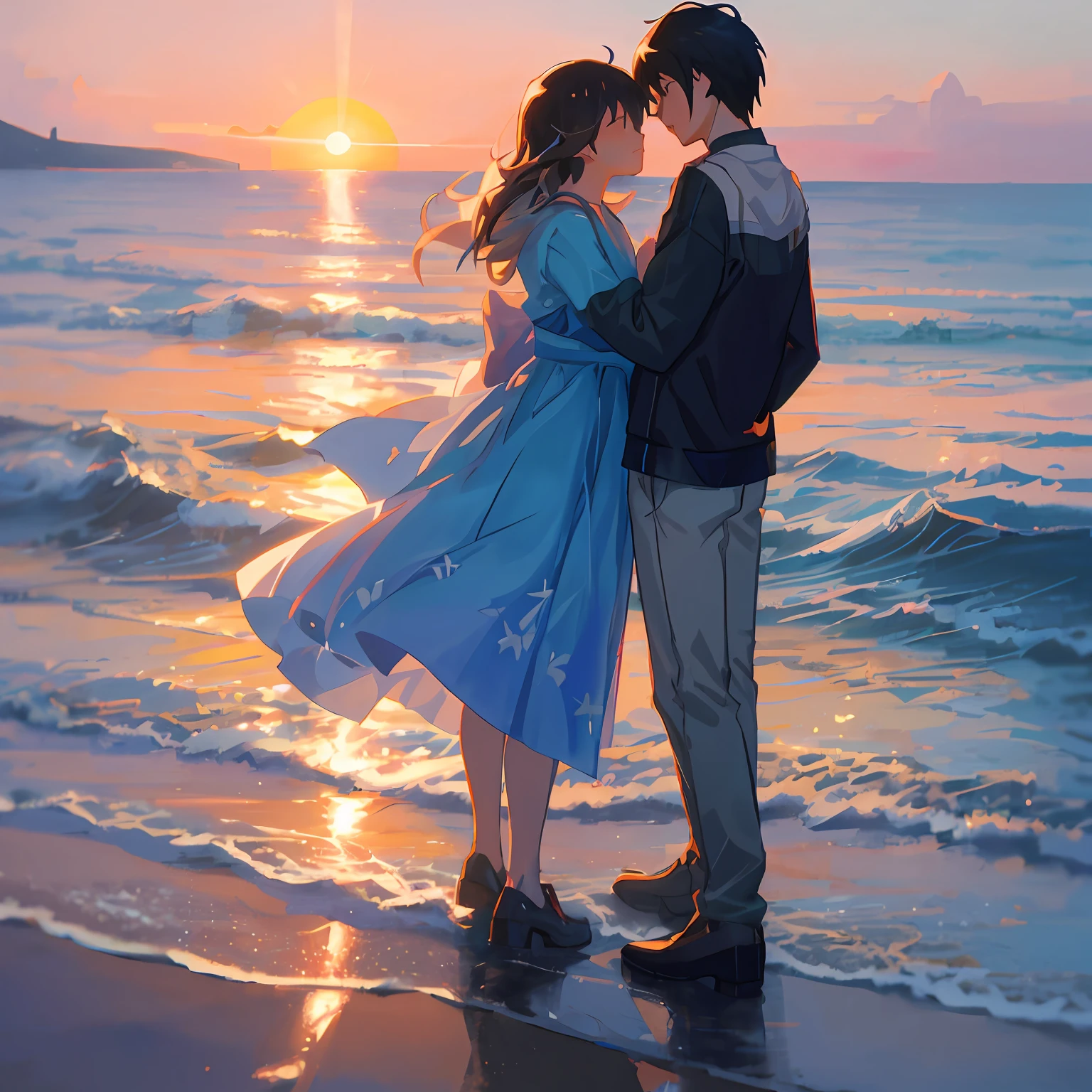 Anime couple kissing at sunset on the beach, sakimichan and makoto shinkai, Guweiz e Makoto Shinkai, Fiona Staples e Makoto Shinkai, Makoto Shinkai Cyril Rolando, Ross Tran e Makoto Shinkai, ( ( Makoto Shinkai ) ), Makoto Shinkai. —h 2160