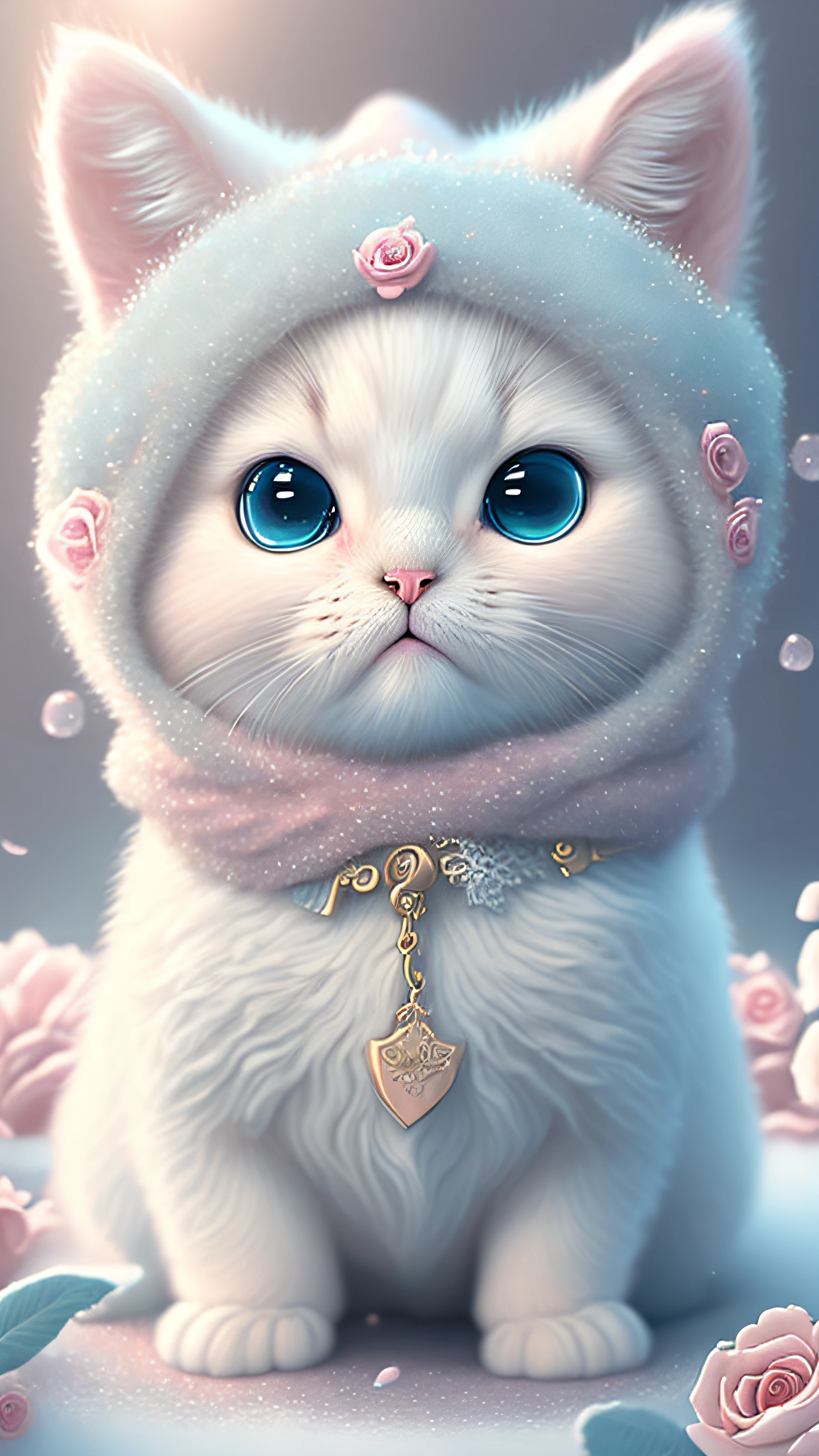 In this ultra-detailed CG art, cute kittens surrounded by ethereal roses, laughter, best quality, high resolution, intricate details, fantasy, cute animals, left, funny, left!! Mouth!!! Laugh!!!
