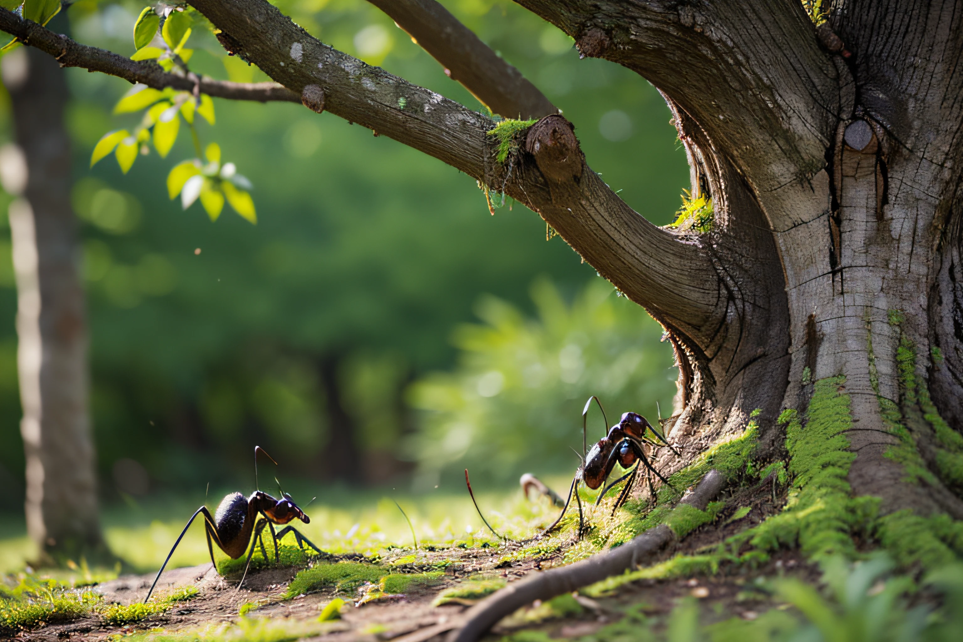 Black ants on trees，Be real，Be more detailed，8K