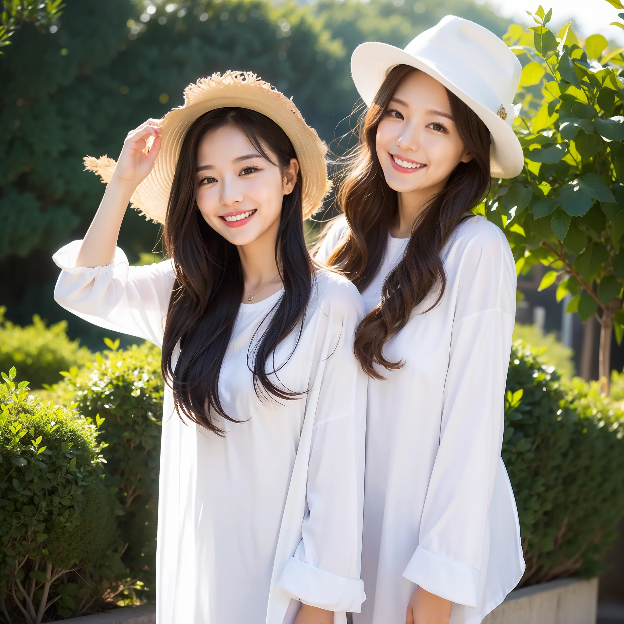 Wear a white hat,female pervert,highr,brunette color hair,Need,tmasterpiece,ssmile,rays of sunshine,white skinned