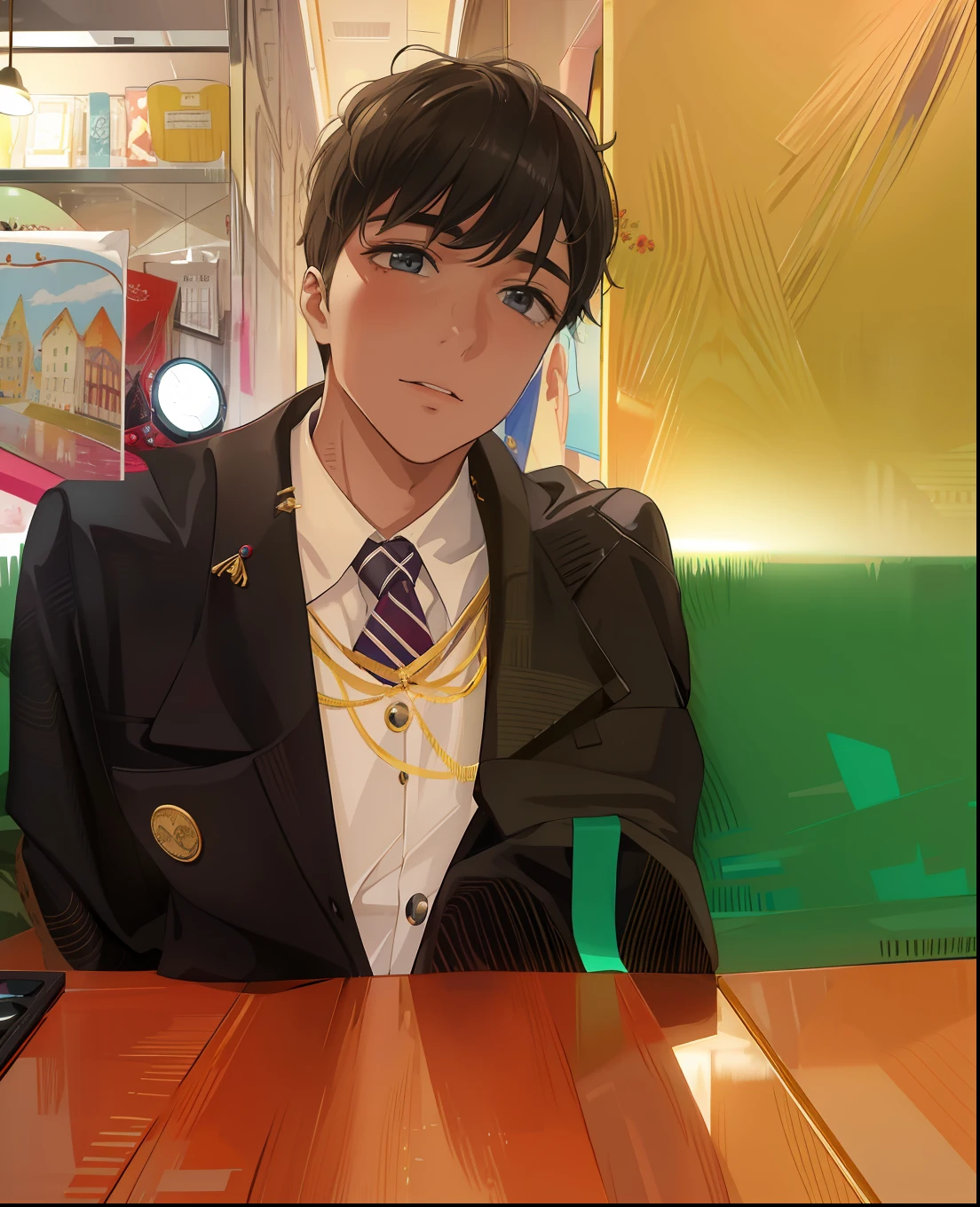1 men,Fine fine skin,22years old person,Ultra high quality,2d painting,high definition resolution, black clothe
