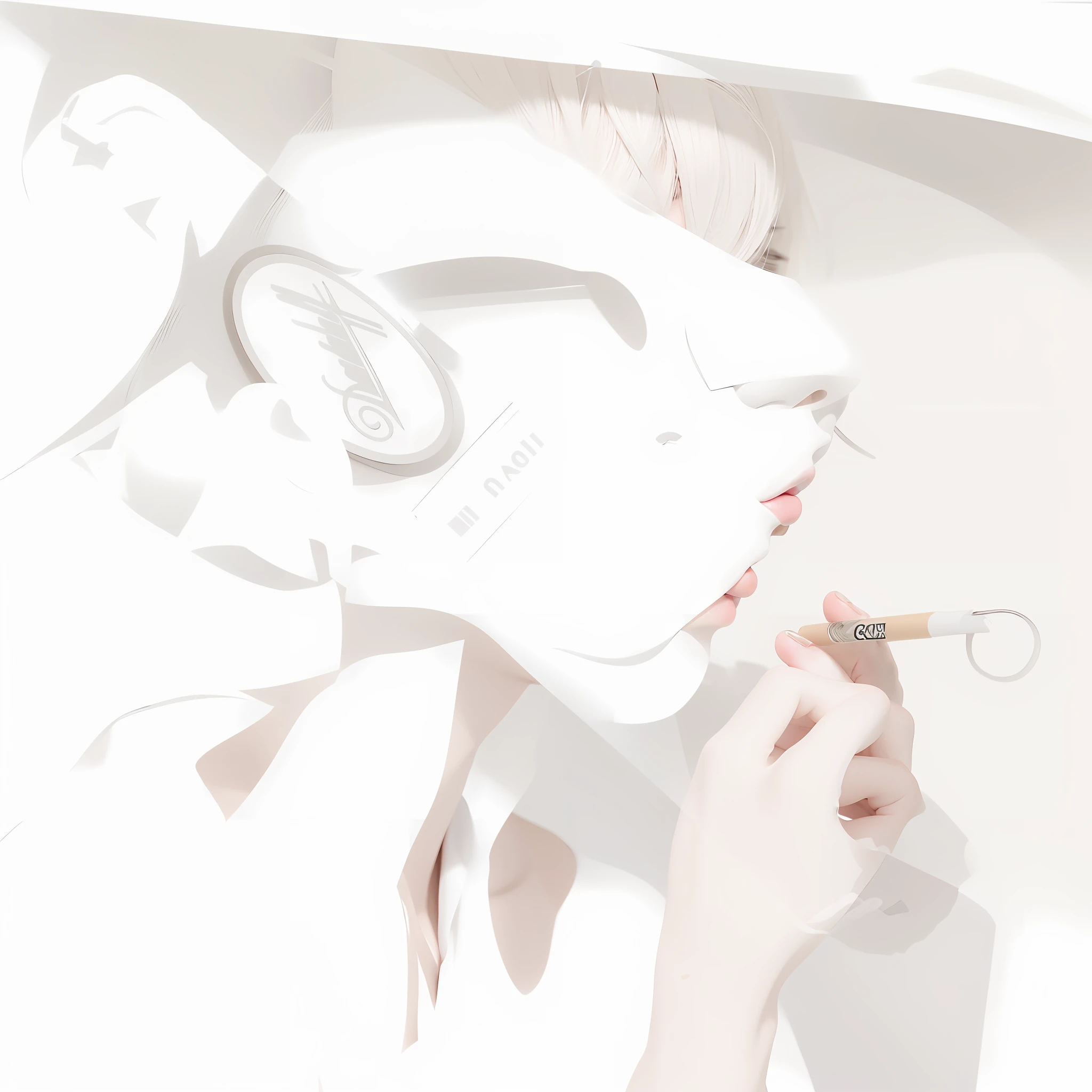 Blonde woman smoking in white dress, White French Bob hairstyle, Girl with short white hair, White French Bob, hair whitebangs hair, cigarettes, White bangs, dramatic smoking pose, white hime cut hairstyle, Ilya Kuvshinov. 4 k'', with short white hair, short detailed hair,By bangs, Cigarette smoke, 8K))