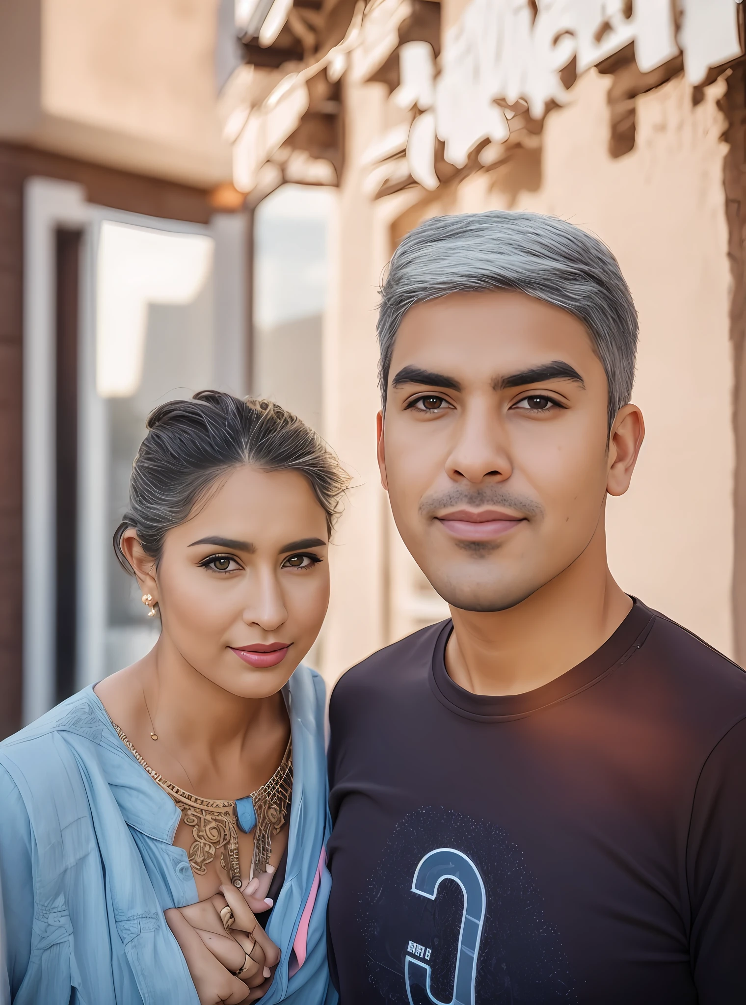 there is a man and woman standing together in front of a building, 8k selfie photograph, shot on nikon z9, taken with sony alpha 9, lovely couple, shot on sony a 7 iii, portrait shot 8 k, couple portrait, photo taken in 2 0 2 0, ghutra and egal, shot on canon eos r 5 , big breast girl