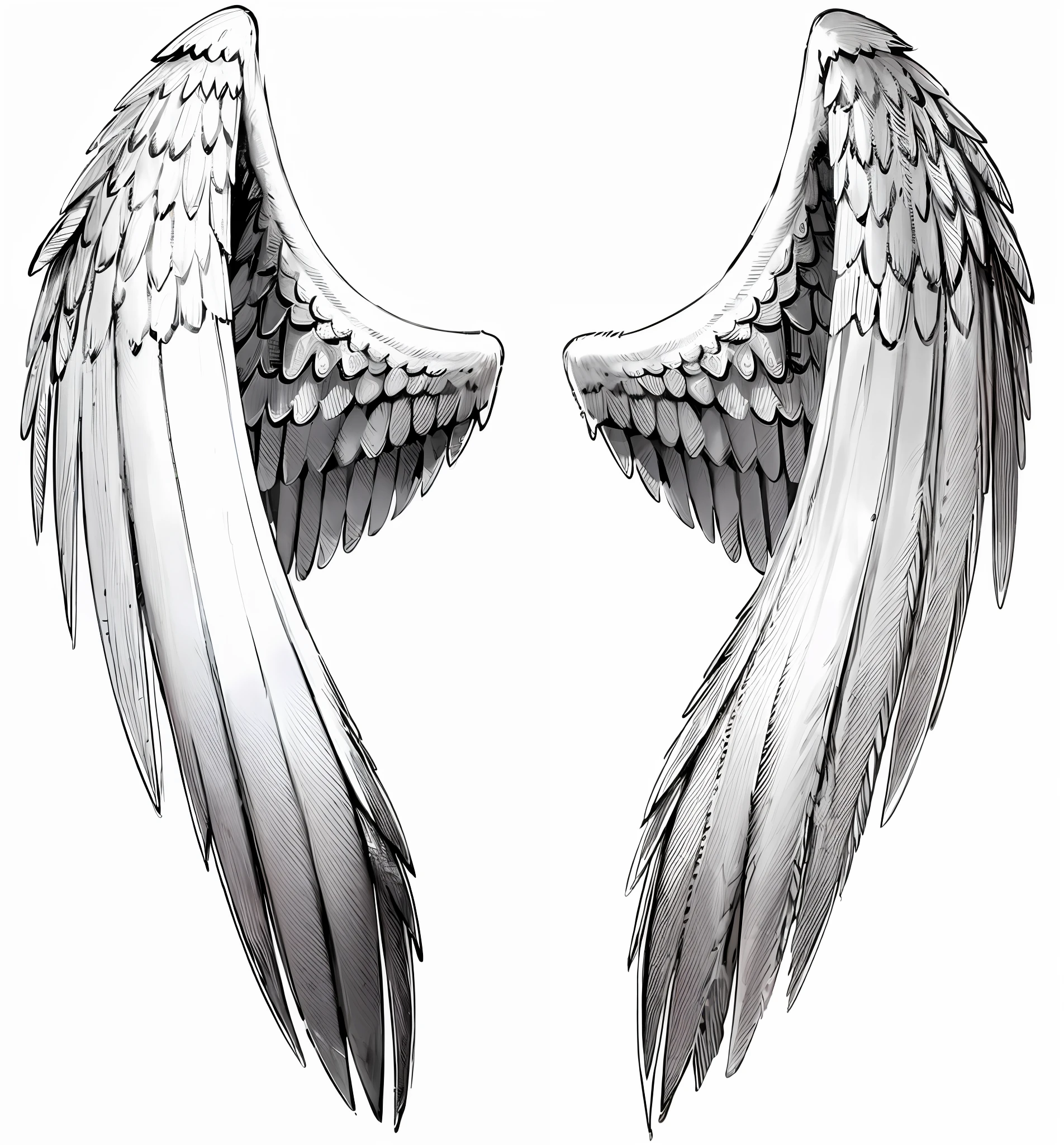 um desenho de duas asas de anjo com estrelas sobre elas, asas detalhadas, Asas de Anjo Infinitas, asas de anjo grande nas costas, asas grandes, com dois pares de asas, asas de anjo grande bem abertas, com asas. ultra-detalhado, Asas de Anjo, asas altamente intrincadas!, Asas Angelicais, 2 asas, asas grandes nas costas, infinite angelic wings, massive angel wings,, fundo branco, ciberpunk, pintura aquarela, melhor qualidade