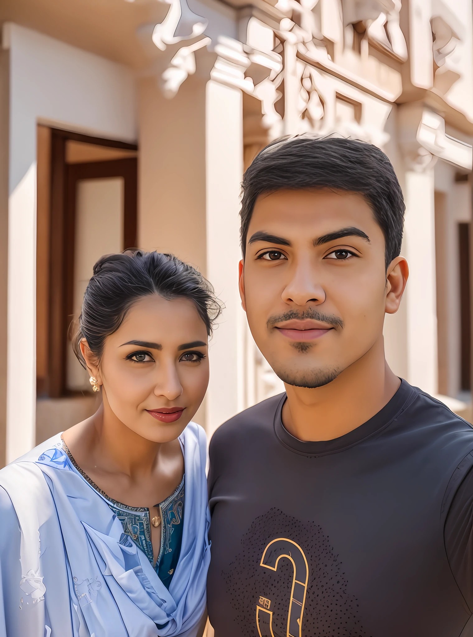 there is a man and woman standing together in front of a building, 8k selfie photograph, shot on nikon z9, taken with sony alpha 9, lovely couple, shot on sony a 7 iii, portrait shot 8 k, couple portrait, photo taken in 2 0 2 0, ghutra and egal, shot on canon eos r 5 , big breast girl