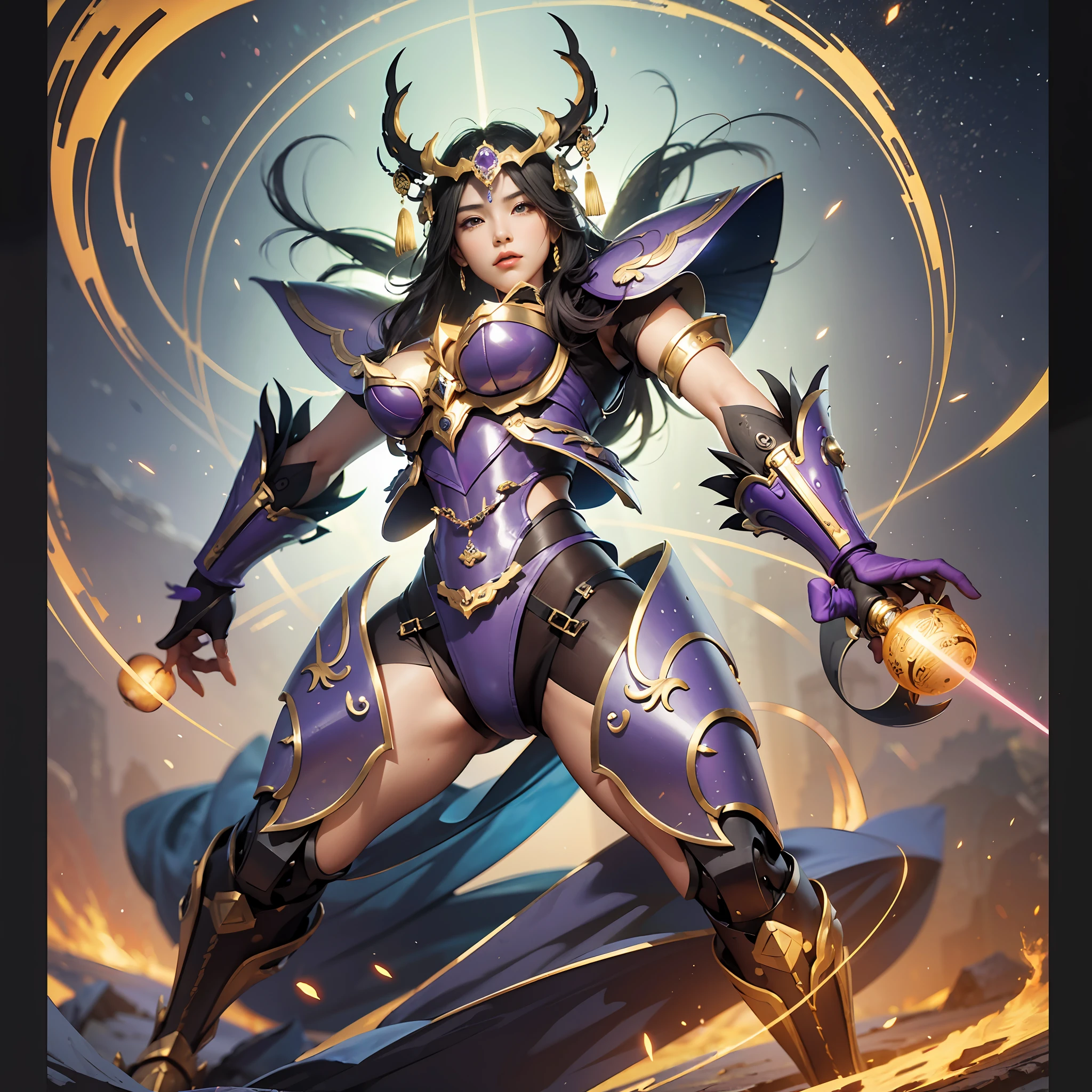 Silvertone,Purple and gold are the main colors,Tall mech,Amber gradient,Use the plasma sword,There is a dragon particle effect,taichi,Chinese Yin and Yang Bagua Five Elements,China-style,Machine armour wind,mechanical sense,sense of strength,Sense of space,combats,cyber punk perssonage,Human body modification,The prominent structure is reasonable,Battle instant,high-quality face,4K,High quality,Masterpieces,of a real,drak,chinesedragon,afterimage,rich colours,China-style,Don Dao,Exocet suit,Brocade Yiwei,obsidian,General flame,A small amount of water flow,Light,Highest quality,Chinese mythology,the Tang Dynasty,Li bai,There is very little hair,The background is ancient Chinese science fiction architecture,The body is well structured,Conforms to the anatomy,Ray traching,NVIDIA RTX,Hyper-Resolution,Unreal 5,Subsurface scattering、PBR Texture、post-proces、Anisotropy Filtering、depth of fields、maximum definition and sharpness、Many-Layer Textures、Albedo e mapas Speculares、Surface coloring、Accurate simulation of light-material interactions、perfectly proportions、rendering by octane、Two-colored light、largeaperture、Low ISO、White balance、the rule of thirds、8K raw data,mechanical sense,Mecha Alpha Warrior