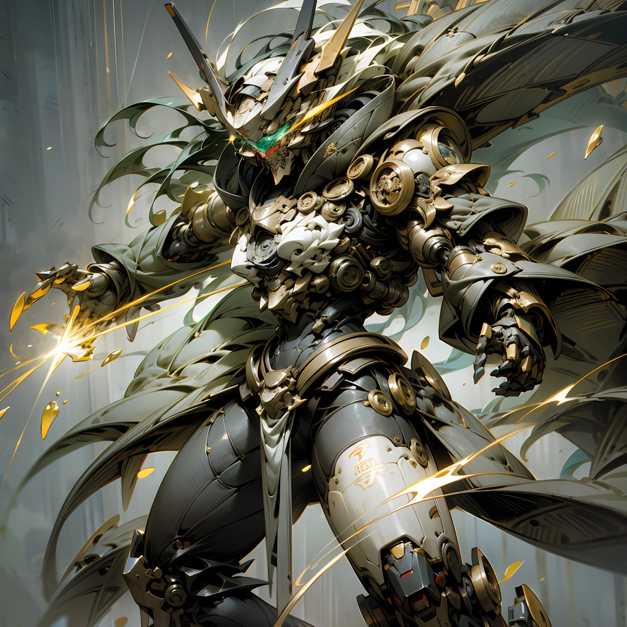 Silvertone,Purple and gold are the main colors,Tall mech,Amber gradient,Use the plasma sword,There is a dragon particle effect,taichi,Chinese Yin and Yang Bagua Five Elements,China-style,Machine armour wind,mechanical sense,sense of strength,Sense of space,combats,cyber punk perssonage,Human body modification,The prominent structure is reasonable,Battle instant,high-quality face,4K,High quality,Masterpieces,of a real,drak,chinesedragon,afterimage,rich colours,China-style,Don Dao,Exocet suit,Brocade Yiwei,obsidian,General flame,A small amount of water flow,Light,Highest quality,Chinese mythology,the Tang Dynasty,Li bai,There is very little hair,The background is ancient Chinese science fiction architecture,The body is well structured,Conforms to the anatomy,Ray traching,NVIDIA RTX,Hyper-Resolution,Unreal 5,Subsurface scattering、PBR Texture、post-proces、Anisotropy Filtering、depth of fields、maximum definition and sharpness、Many-Layer Textures、Albedo e mapas Speculares、Surface coloring、Accurate simulation of light-material interactions、perfectly proportions、rendering by octane、Two-colored light、largeaperture、Low ISO、White balance、the rule of thirds、8K raw data,mechanical sense,Mecha Alpha Warrior