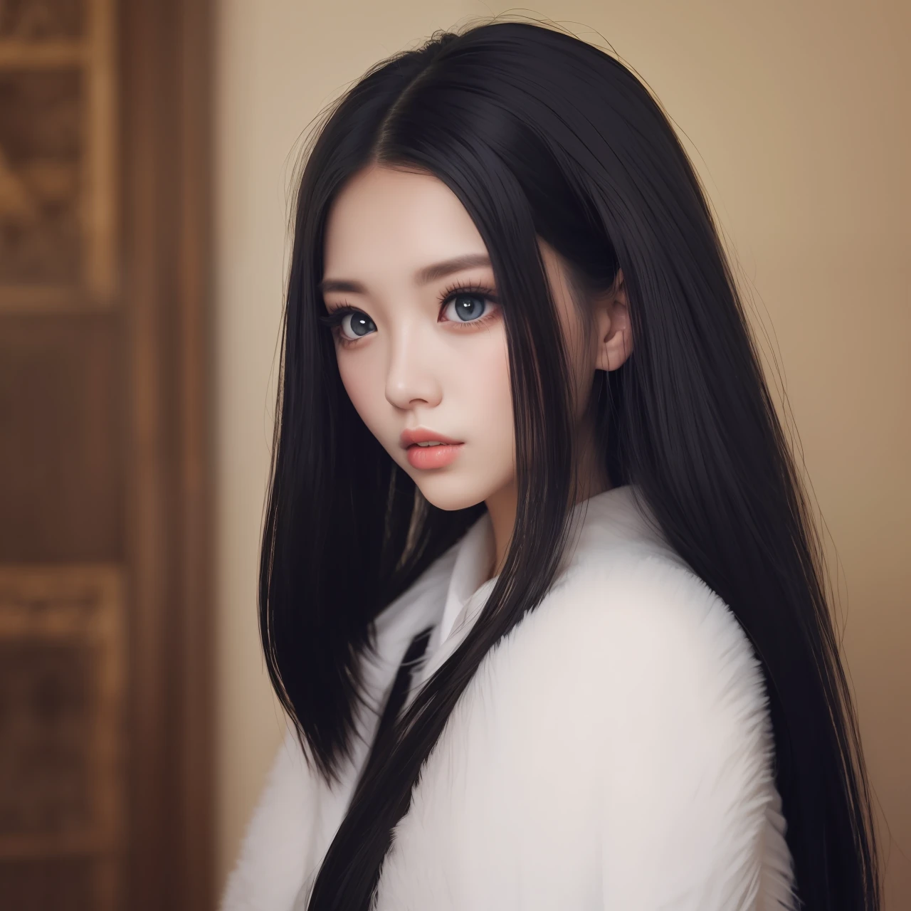 Beauty Chinese Long Black Hair Big Eyes
