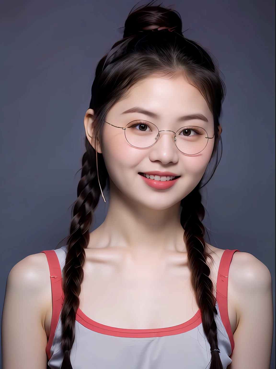 （best qualtiy, tmasterpiece：1.2）, ID photo of a 16-year-old Chinese girl, camisole, 校服，Pure cotton，greybackground, surrealism, hyper HD, Textured skin, High details