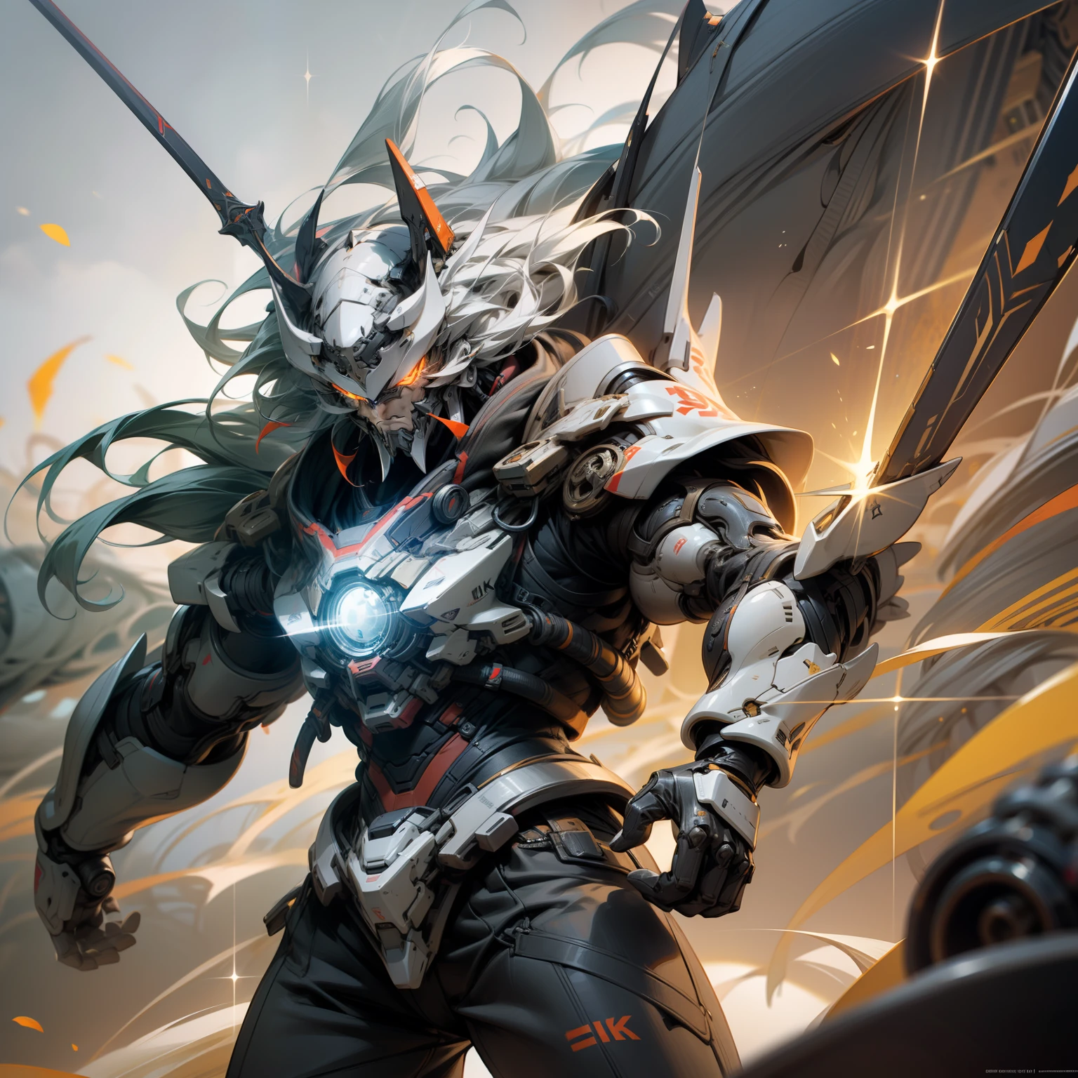 (Ultra detailed CG Unity 8k Ultra HD wallpaper,)Super high quality,(Modern technology/The style of futuristic technology),Lü Bu is a three-dimensional and gorgeous hero,With the halberd of the apocalypse,(It's like high-tech from the future。)