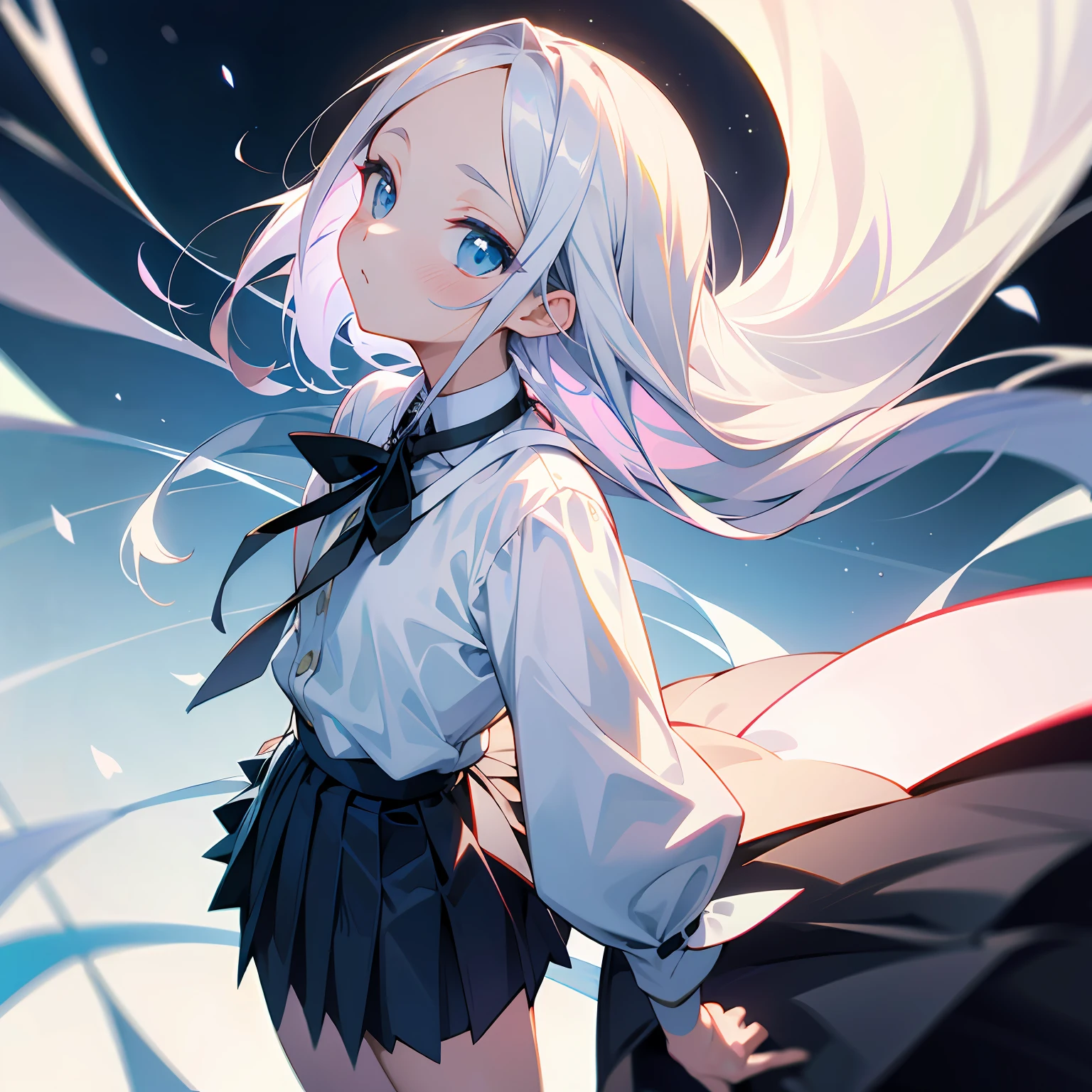 Need,tmasterpiece,whaite hair,Blue eyes,Manteau blanc,Look up,The upper part of the body,Hairline,Fair skin,JK pleated skirt --auto