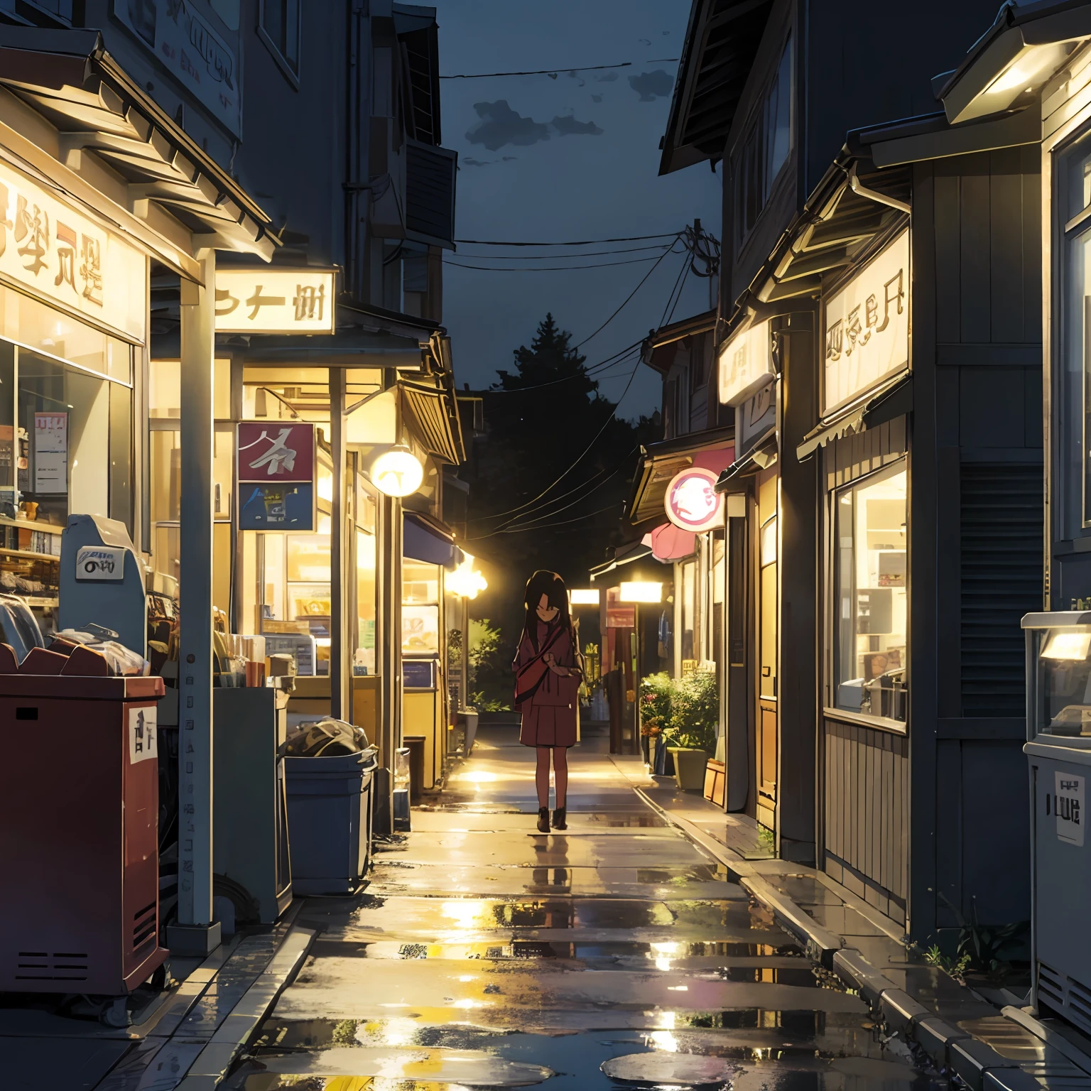 nighttime scene、girl with --auto