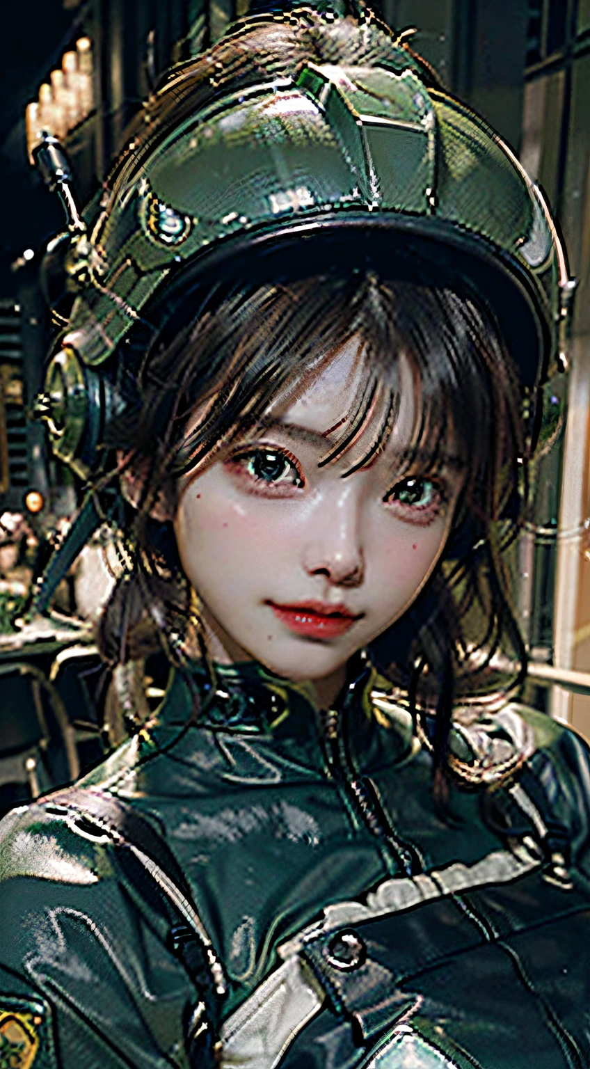 Highest image quality, outstanding details, ultra-high resolution, (realism: 1.4), the best illustration, favor details, highly condensed 1girl, with a delicate and beautiful face, dressed in a black and green mecha, wearing a mecha helmet, holding a directional controller, riding on a motorcycle, the background is a high-tech lighting scene of the future city.