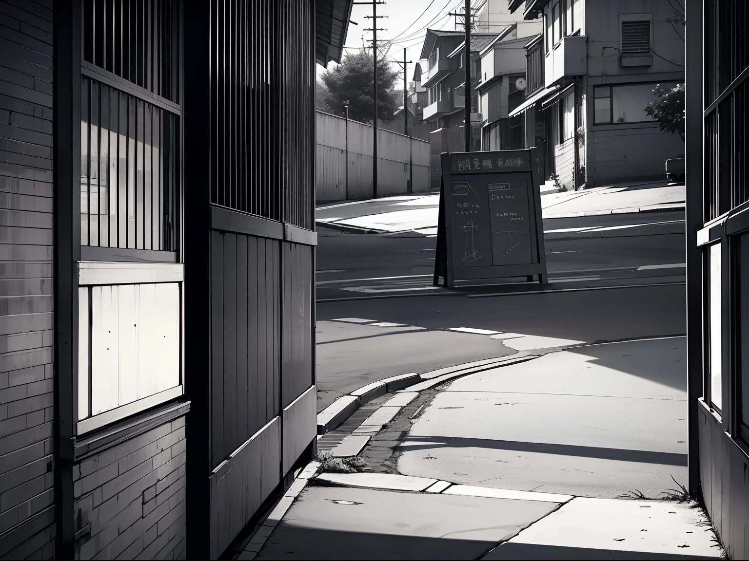 Extremely high image quality，Perfect neighborhood map，2D city neighborhood map，Sufficient contrast in grayscale brightness，The environment is real，full scene，GLSL filters enhance rendering，The seemingly simple visual aesthetic and the portrayal of details are contradictory，It is as if you can see the texture and angle of the street slate，You can feel the flowing shadows illuminated by the store's bright windows and street lamps。