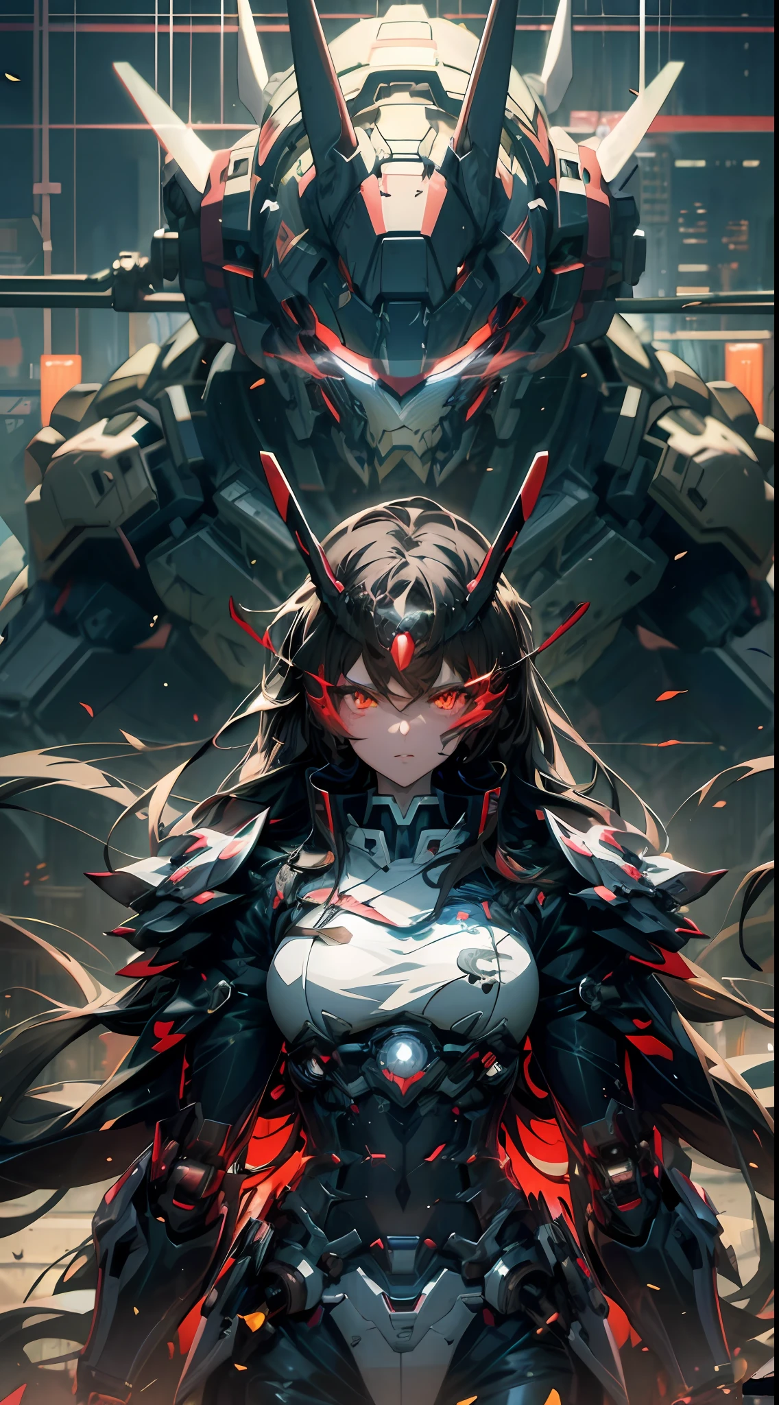Mecha anime girl standing in front of a giant robot,brute waist,plumw, Badass anime 8 K, style of anime4 K, Digital cyberpunk anime art, 4K detailed digital art, 4k highly detailed digital art, Anime art wallpaper 4 K, Anime art wallpaper 4k, Anime art wallpaper 8 K, Detailed digital anime art, 4K anime wallpaper