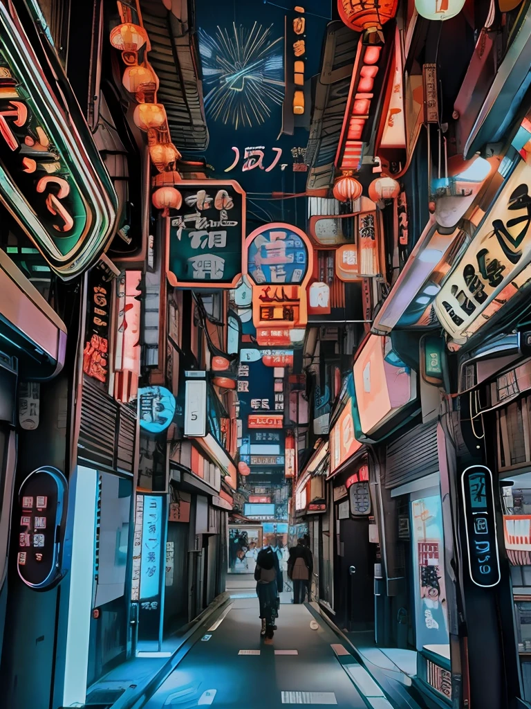 Hangzhou，Night Downtown，the night，There are a lot of signs hanging on the neon ceiling, cyberpunk streets in japan, japanese neon signs, neon lights above shops, japan travel aesthetic, dreamy Chinese towns, china town blade runner, in a narrow chinese alley, japanese downtown, street japan, Lots of cables and neon signs, japanese city at night, Huge neon signboard, tokyo alleyway