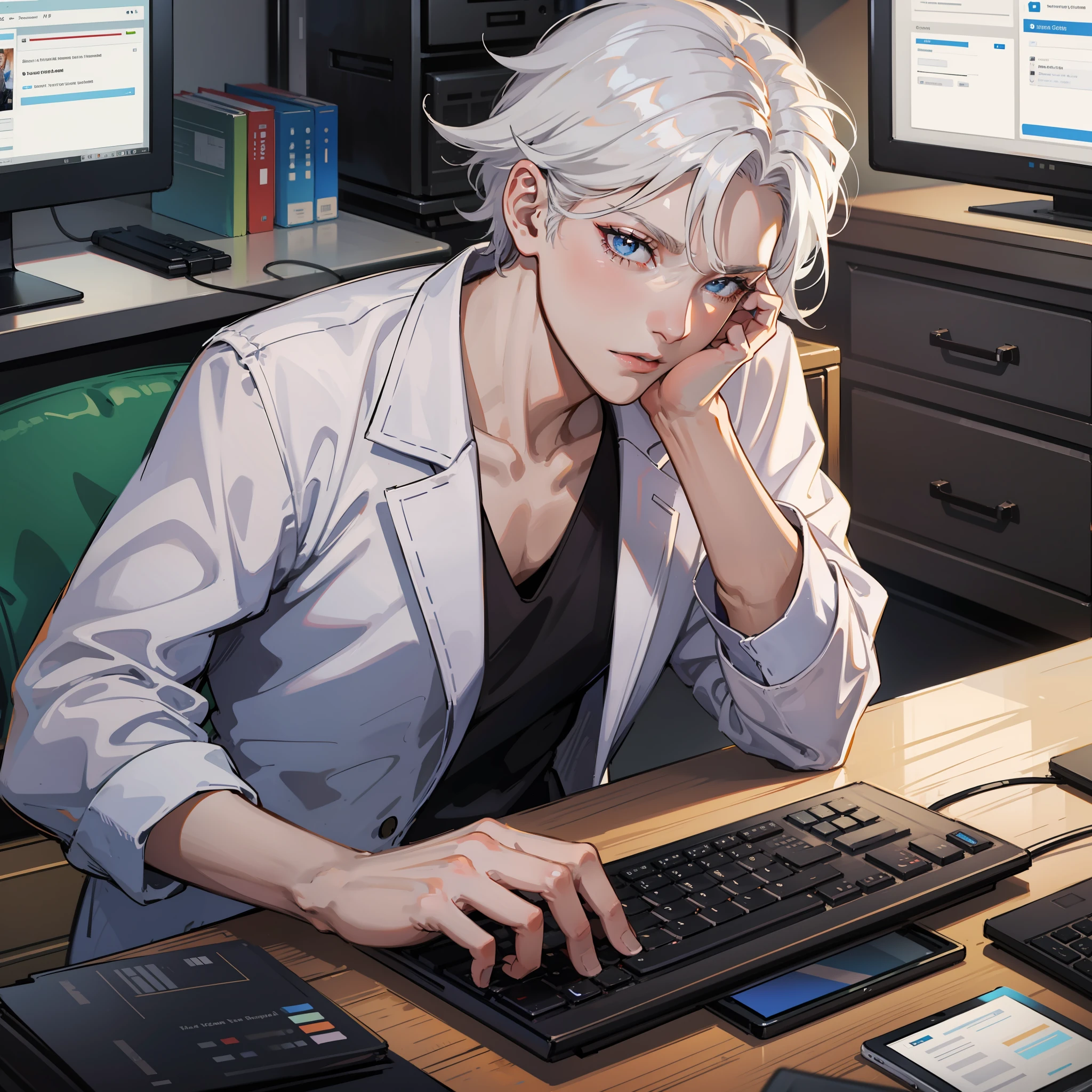 White-haired evil guy at the computer