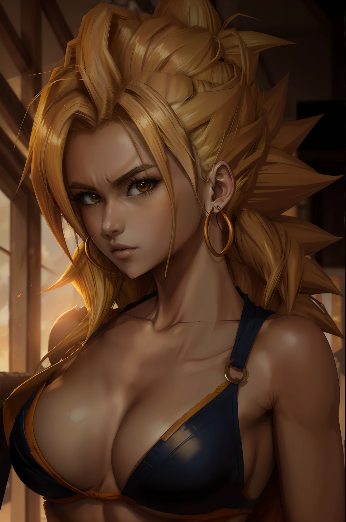 masterpiece, best quality, female goku, femalesuper Saiyan, yellow hair