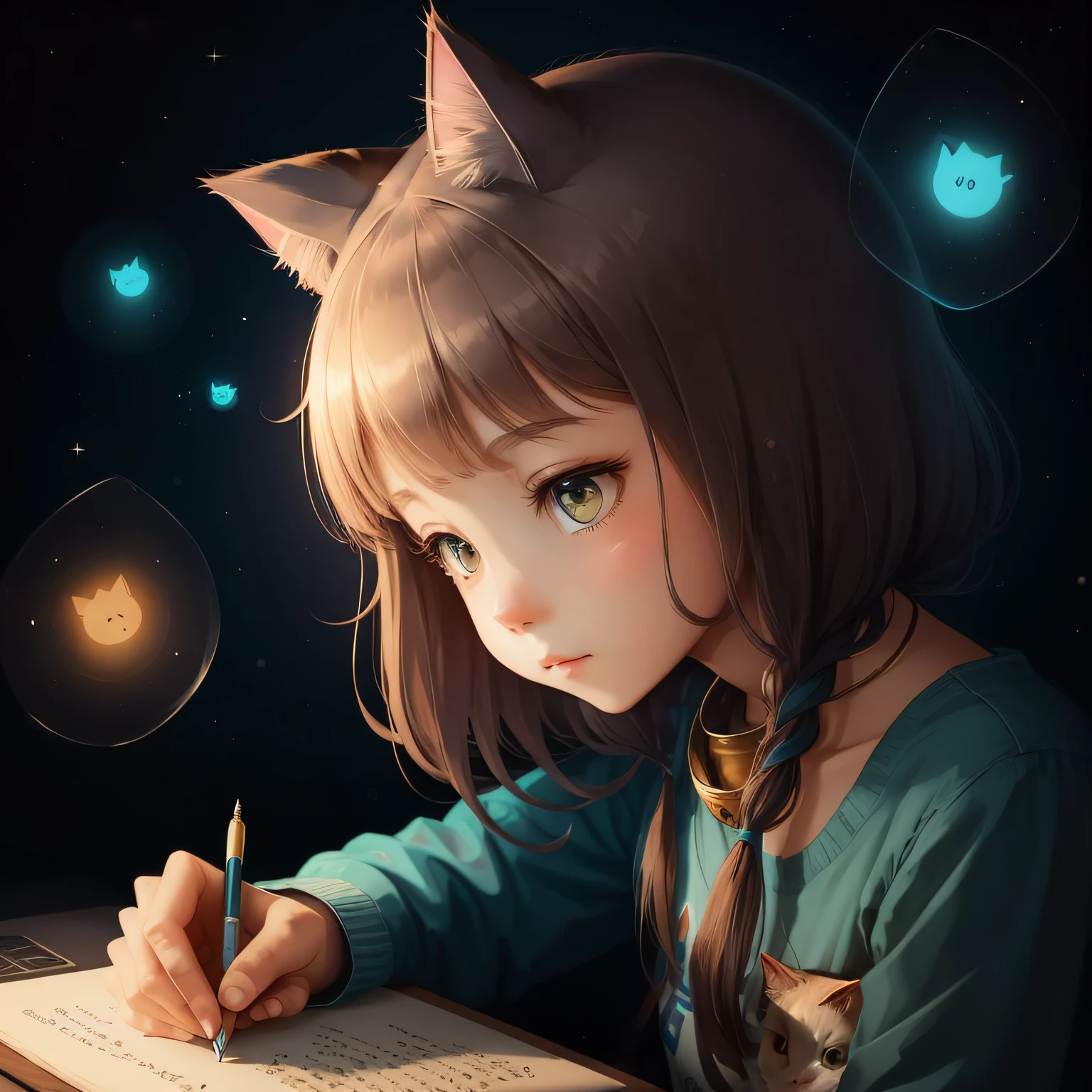Cat-headed girl with human being，was writing --auto