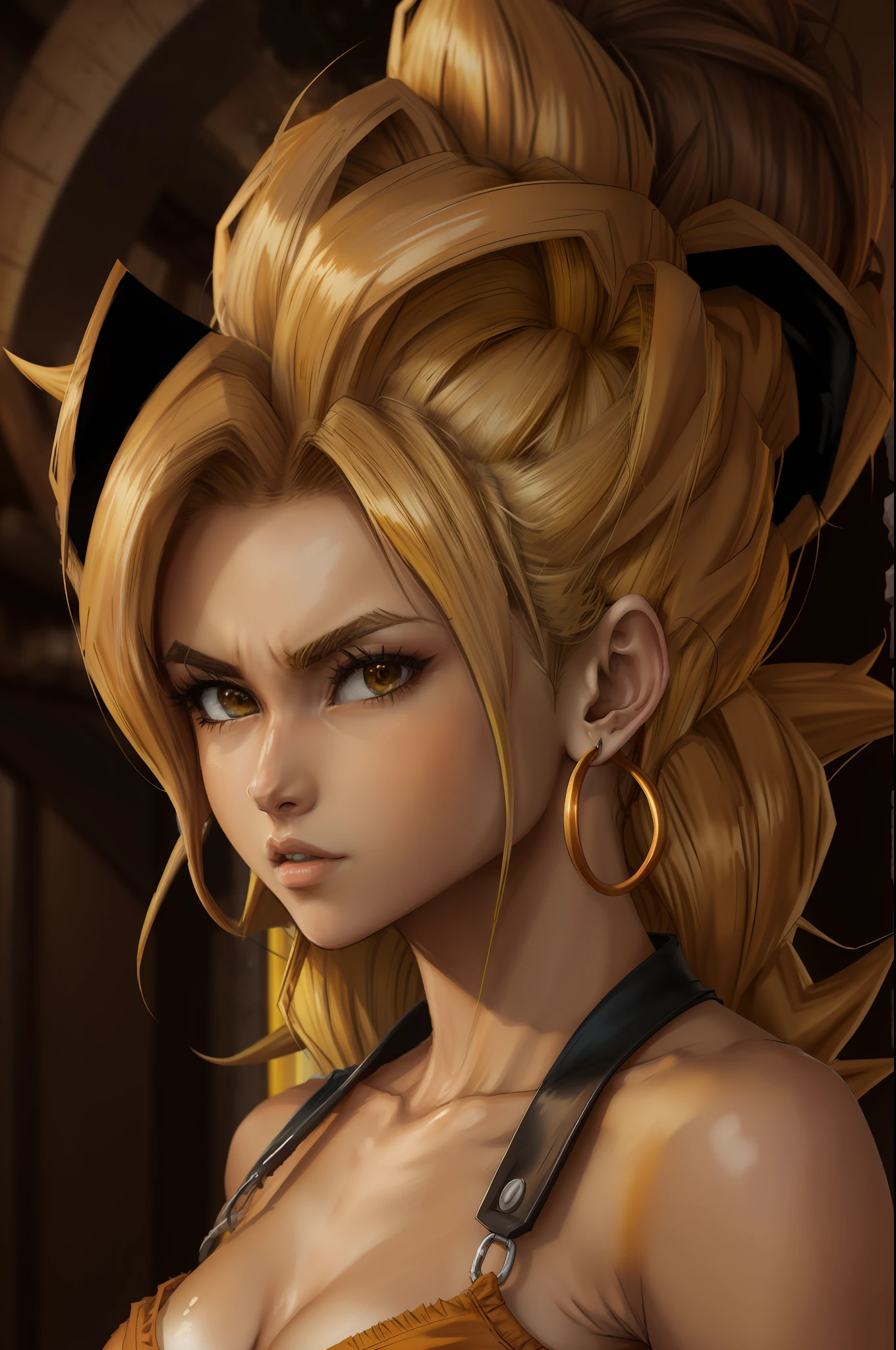 masterpiece, best quality, female goku, femalesuper Saiyan, yellow hair